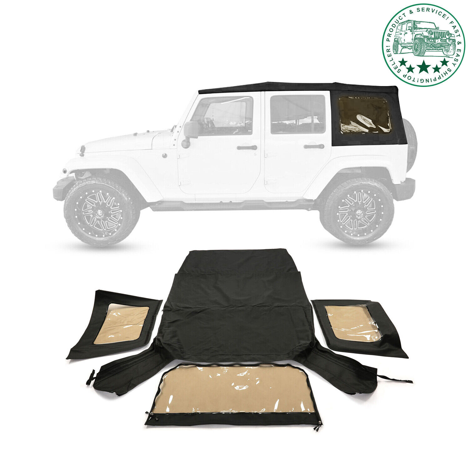 REPLACEMENT BLACK SOFT TOP W/ WINDOWS 9085235 FOR 10-18 JEEP WRANGLER UNLIMITED