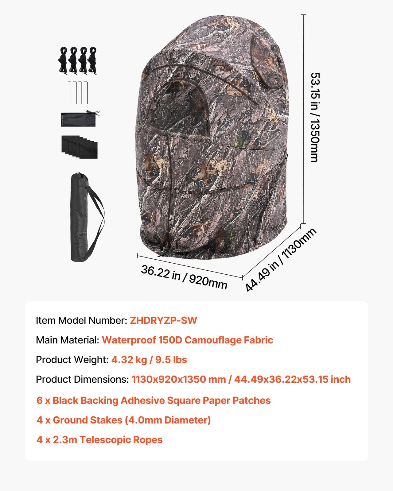 VEVOR Single Person Portable Hunting Blind Ground Deer Duck Blind Carrying Bag