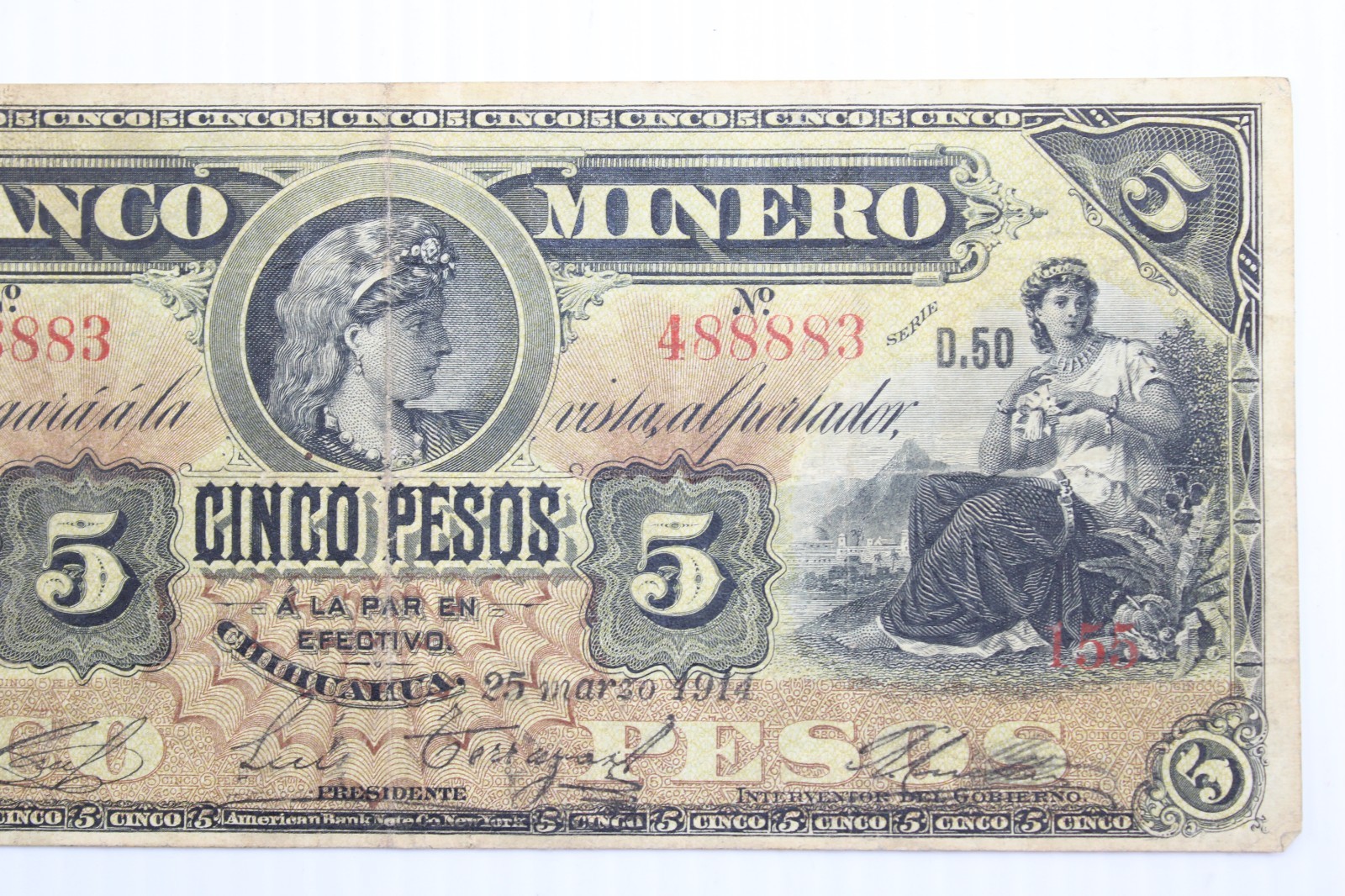 1914 5 PESOS EL BANCO MINERO, MEXICO #0419