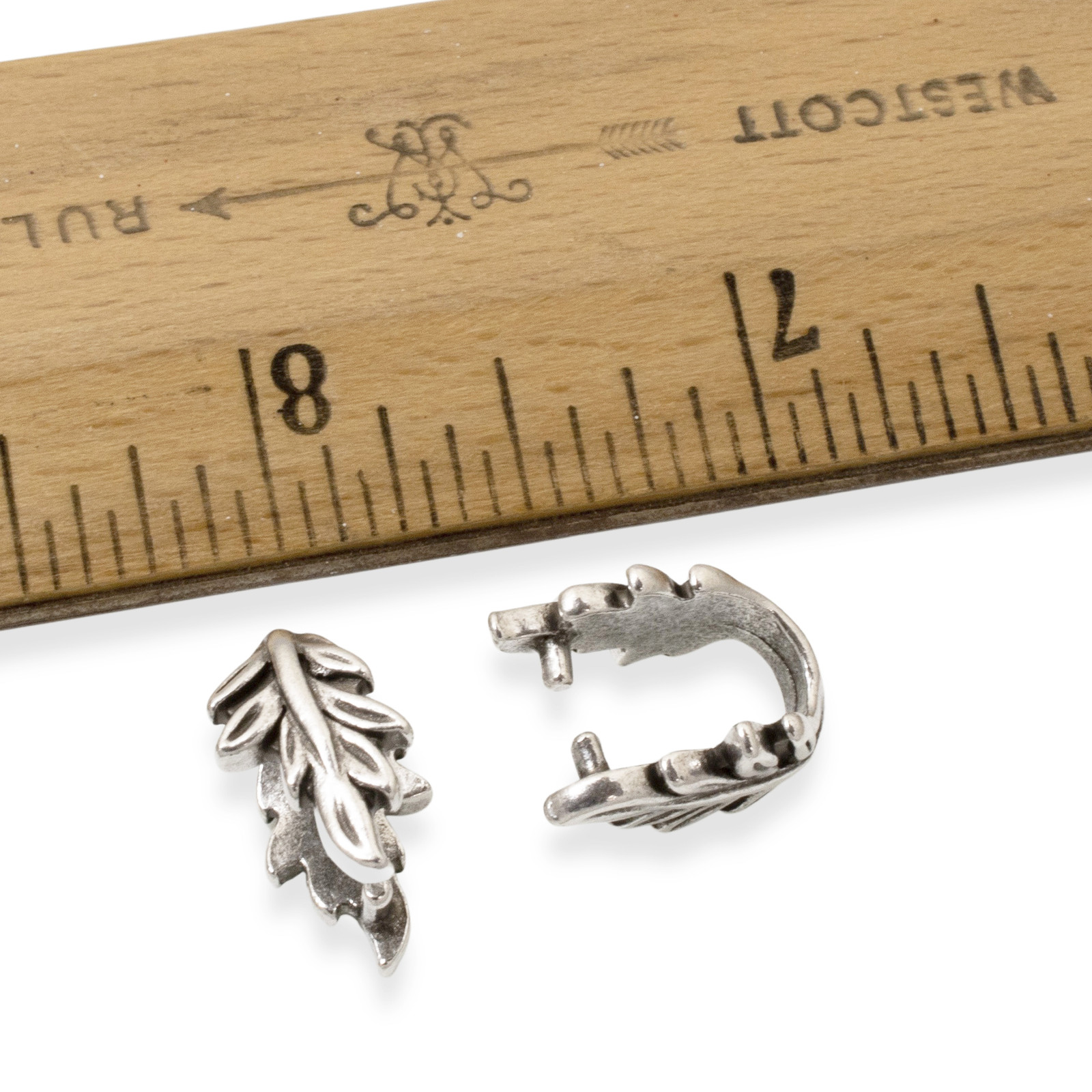 4 Silver Leaf Pendant Pinch Bails - Elegant Botanical Design for Jewelry Making