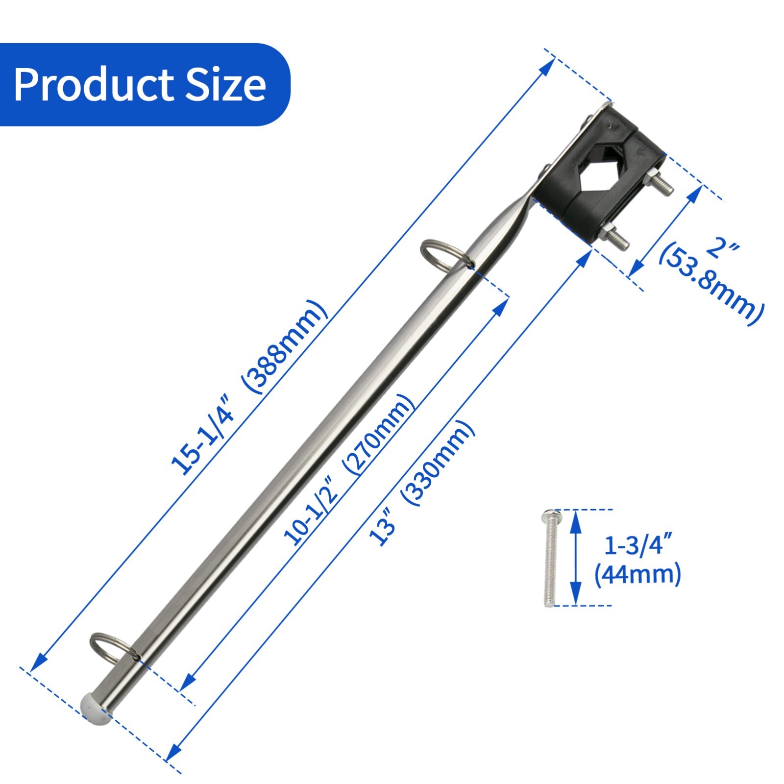 2X Marine Boat Pontoon Flag Pole 7/8"-1" Rail Mount Stainless Steel (US Flags)