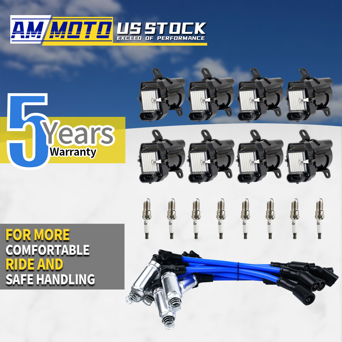 UF262 8X Ignition Coil & Plug & Blue Wire For Chevy Silverado GMC 4.8/5.3/6.0L