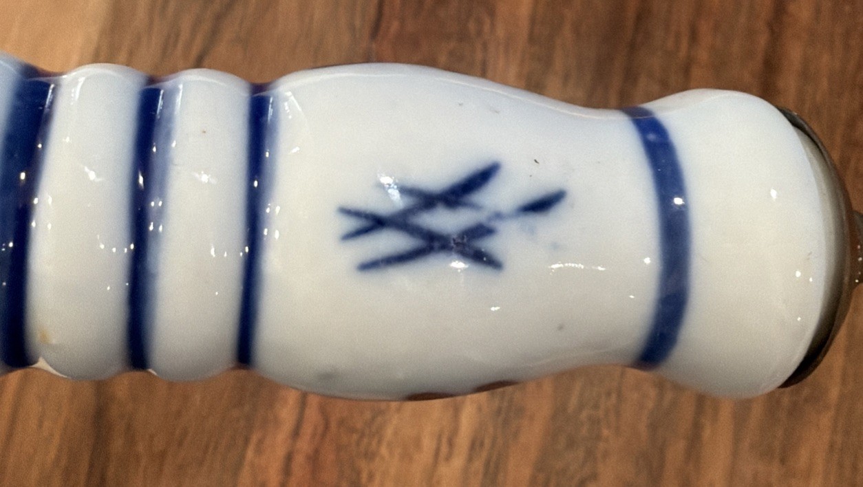 vintage delft blue and white ceramic handle, found on copper kettles, teapots