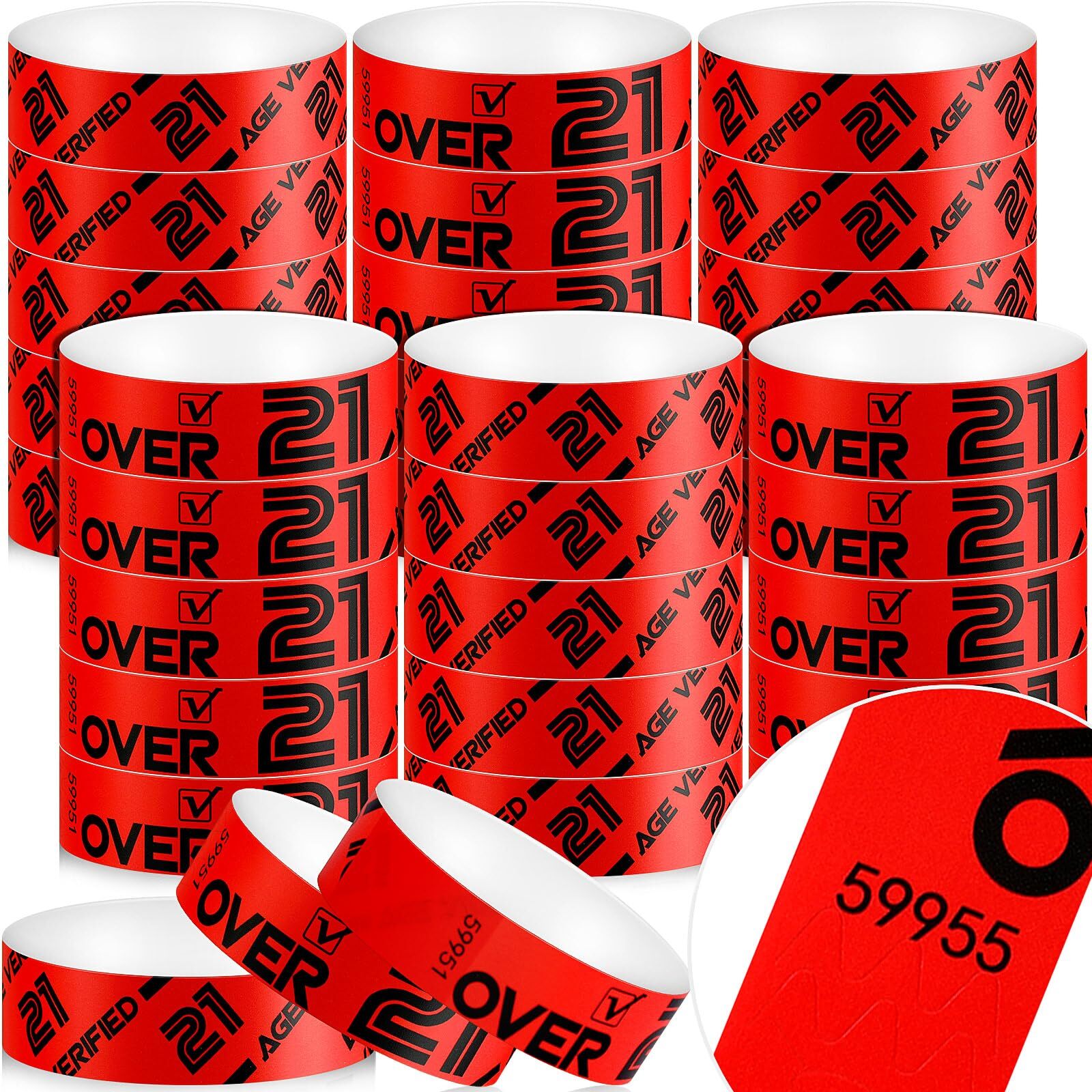 600 Pcs over 21 Wristbands for Events Red Waterproof Wrist Bands Paper Wrist