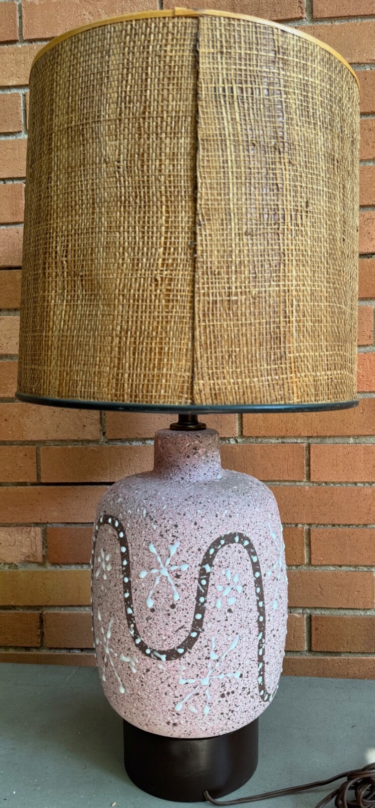 Vintage 50s Atomic Era Pottery Lamp Mid Century MCM Modern Lighting Pink Brown