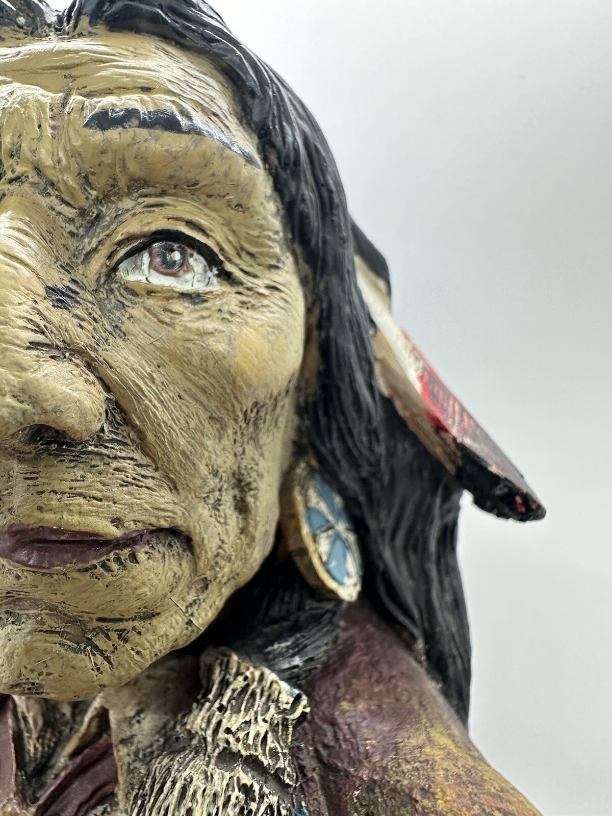 Native American Indian Large Bust Resin Sculpture Hand Painted Very Detailed