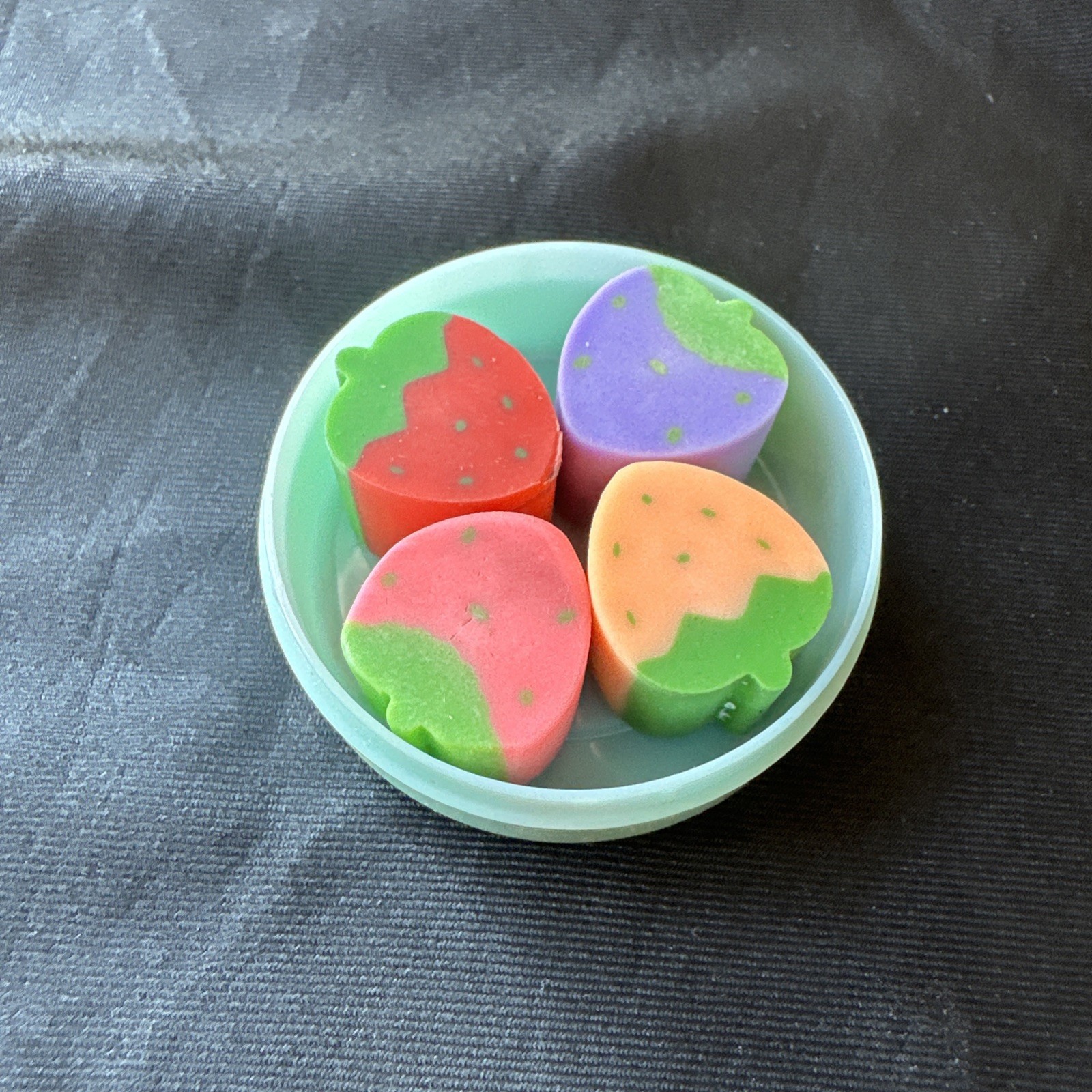 Vintage 80s Strawberry Erasers Set of 4 in Original Container Soundy Taiwan