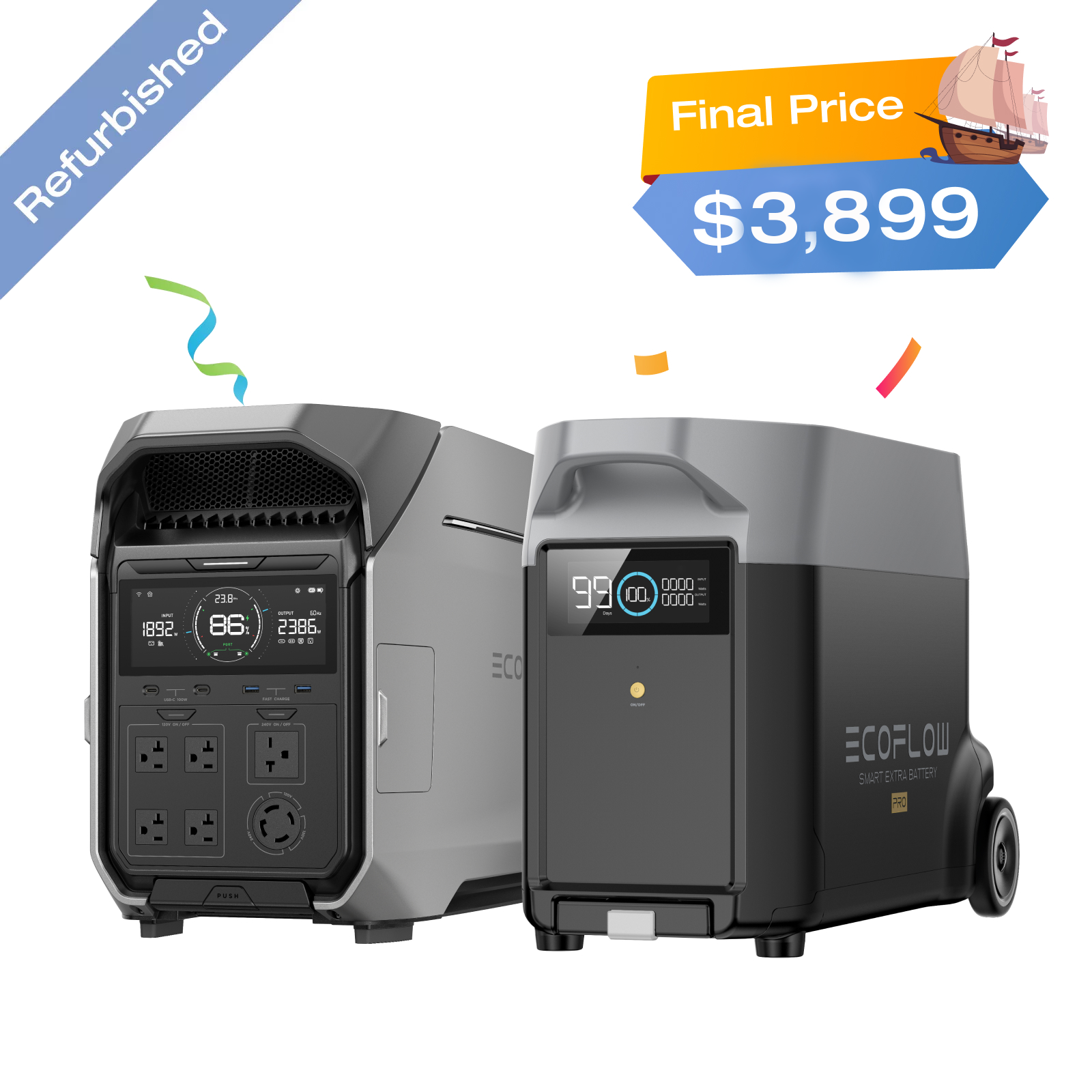 EcoFlow DELTA Pro3 7600Wh Power Station with DELTA Pro Extra Battery Refurbished