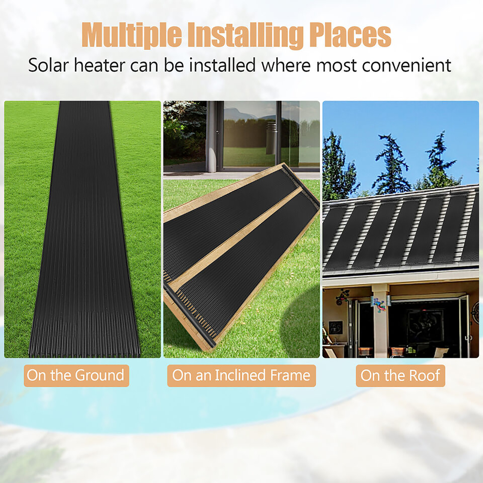 2.5'x16.5' Weatherproof PE Solar Collector Panels Swimming Pool Heating System