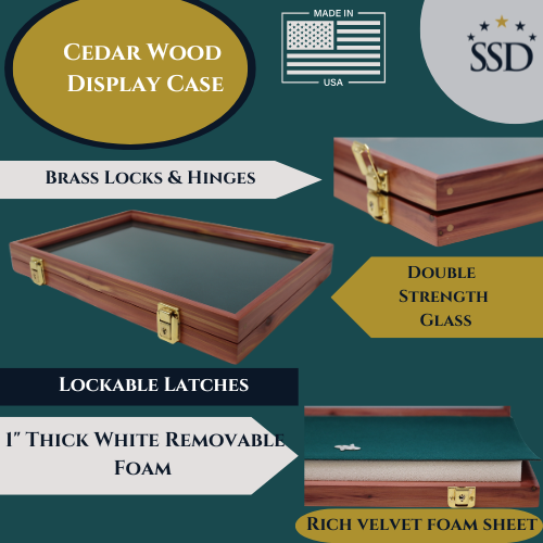 Cedar Wood Display Case 12 x 18 x 2 for Arrowheads Knives Collectibles & More
