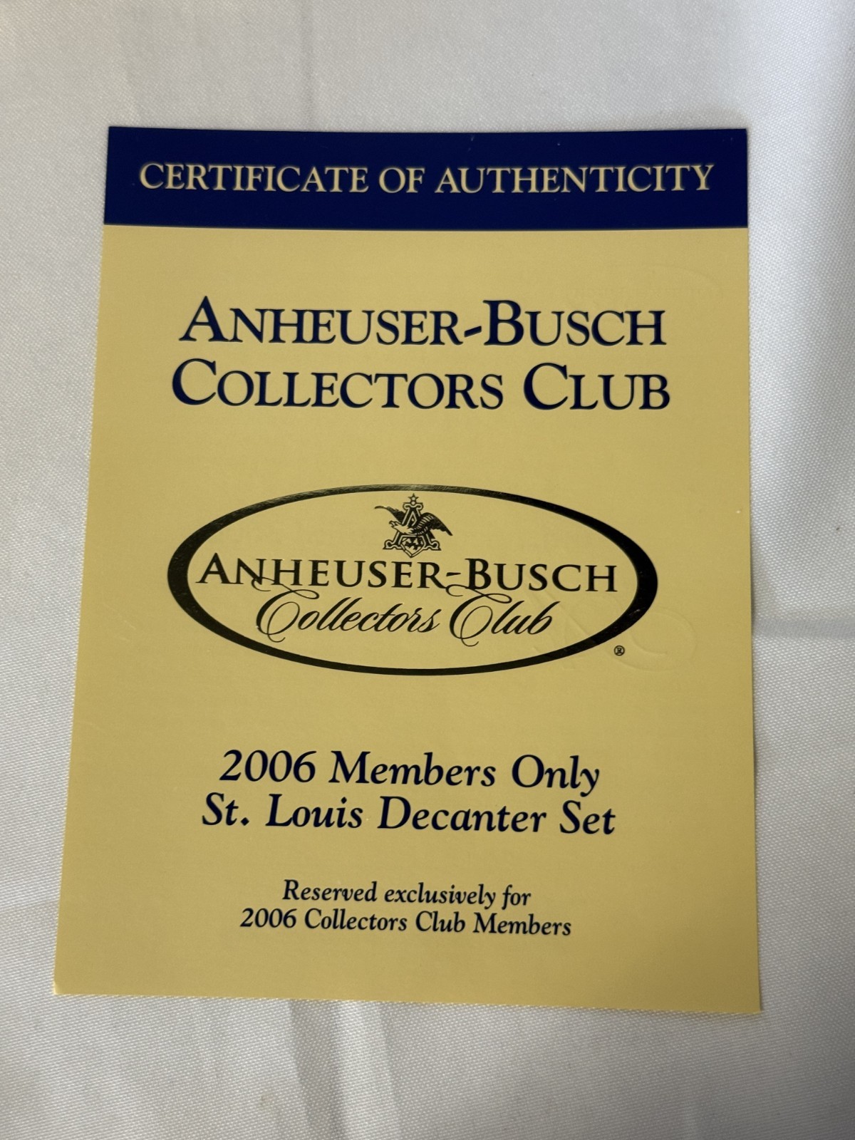 St. Louis Decanter Set CB38 Anheuser-Busch Collector's Club 2006