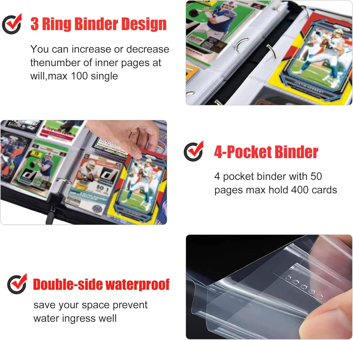 400 Pocket Football Card Binder Removable Sleeves Zipper Album Silver 2025-2026