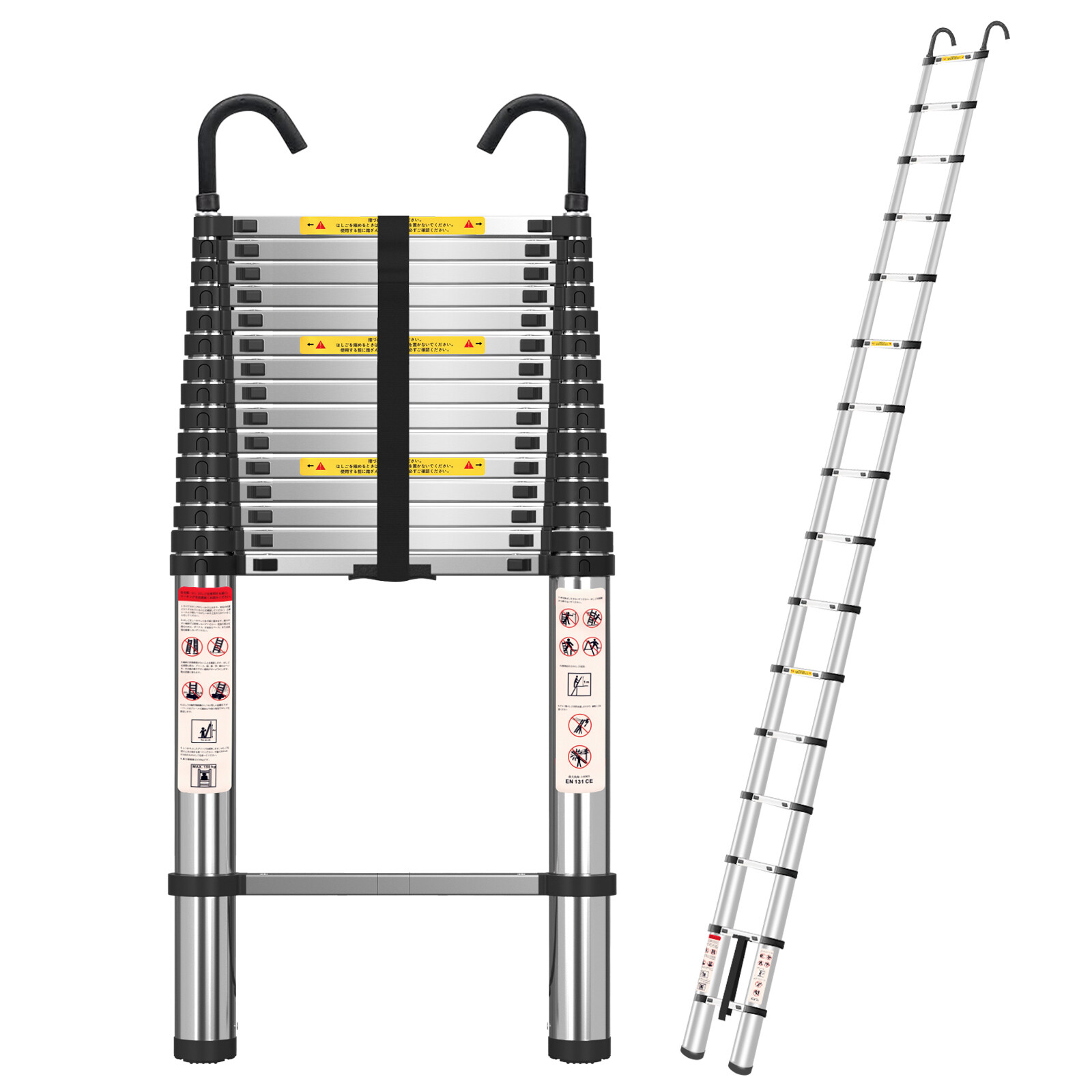 6.2M Portable Heavy Duty Aluminium Telescopic Ladder Extendable With Safety Hook