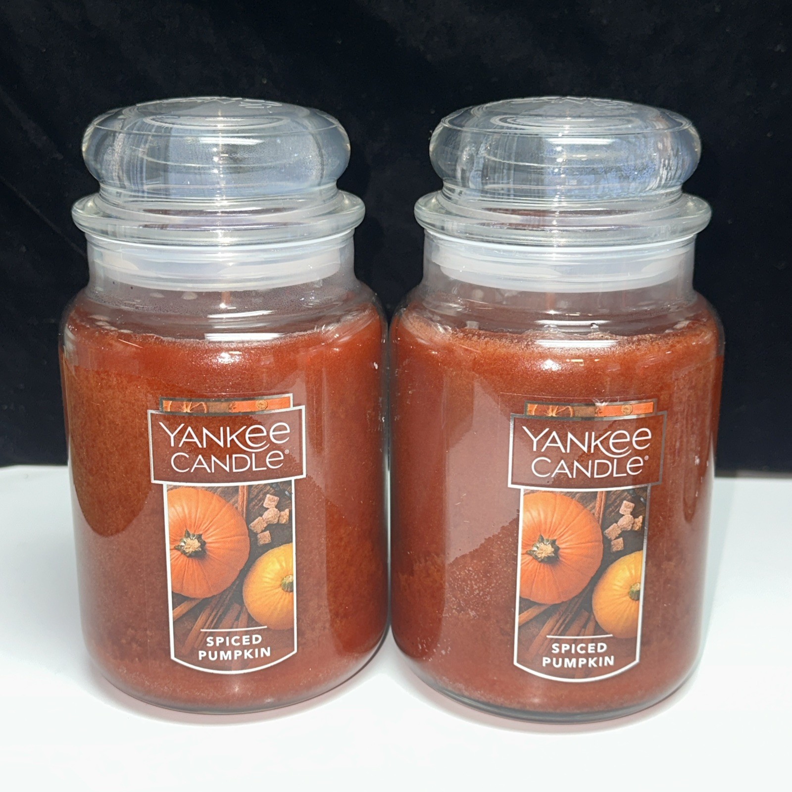 LOT OF 2-NEW-Yankee Candle SPICED PUMPKIN Large Jar 22oz Orange Housewarmer