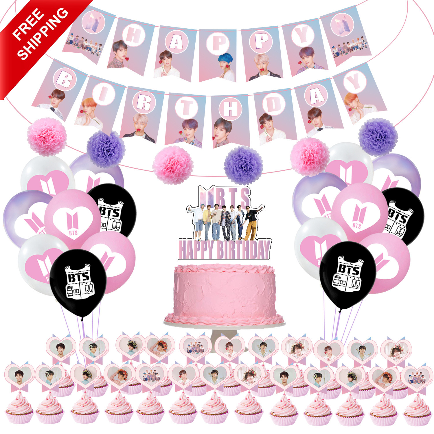 BTS Kpop Birthday Party Supplies Kit with Banner Balloons