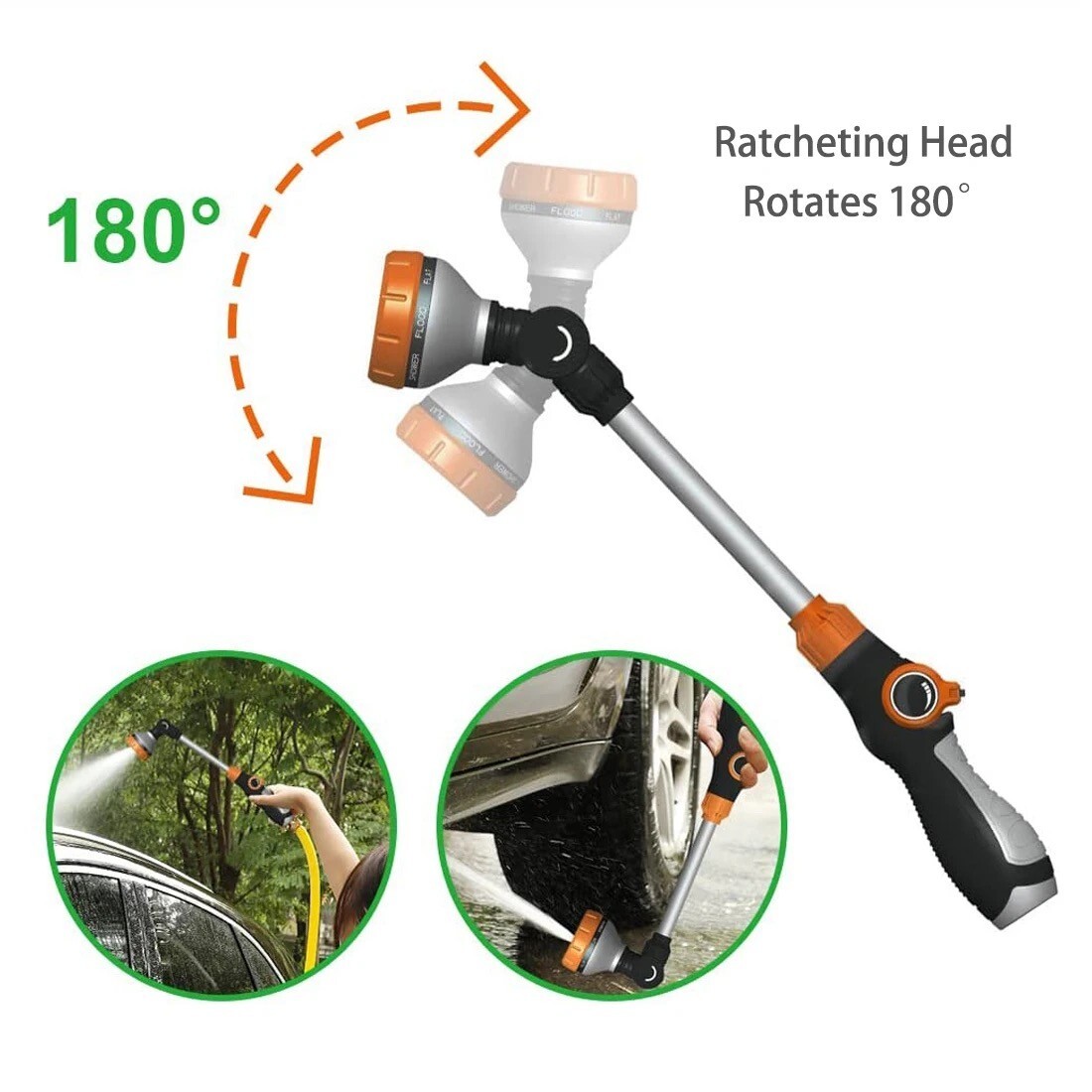 Garden Hose Watering Wand Heavy Duty Nozzle Sprayer 8 Spray Patterns 18 In