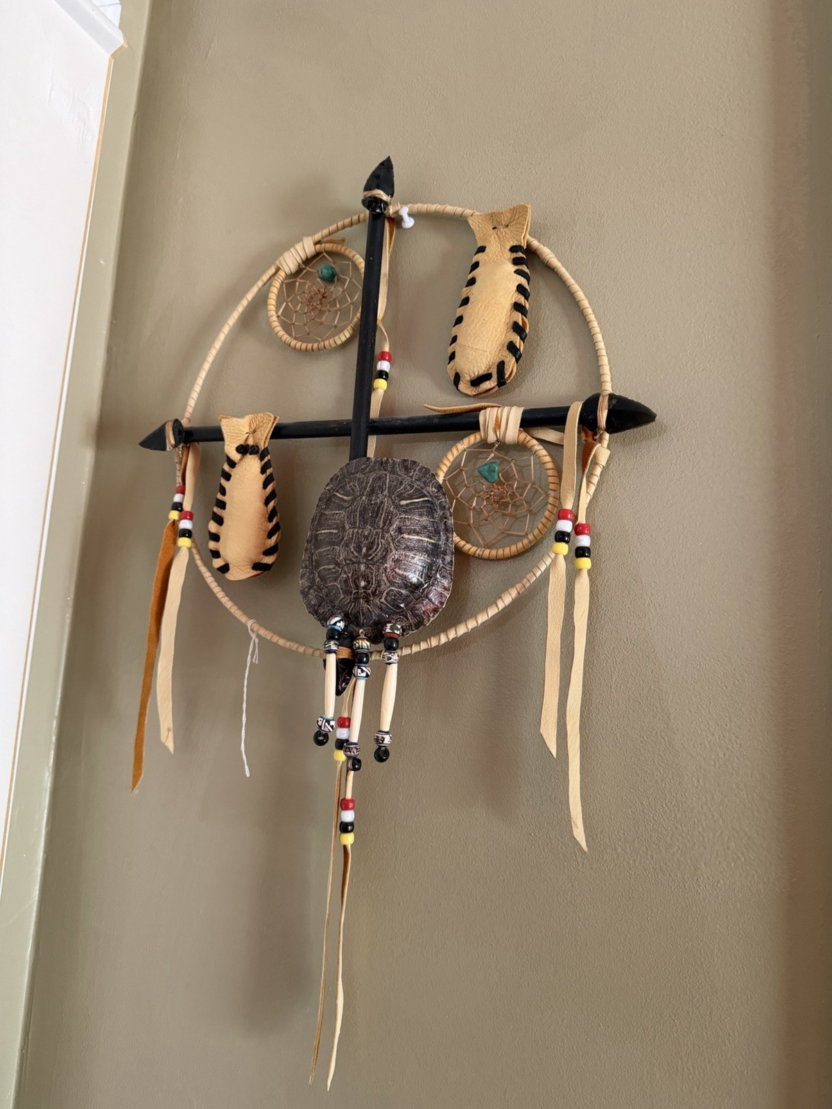 Vintage Dream Catchers & Turtle Medicine Wheel Wall Art(Obsidian, turquoise）