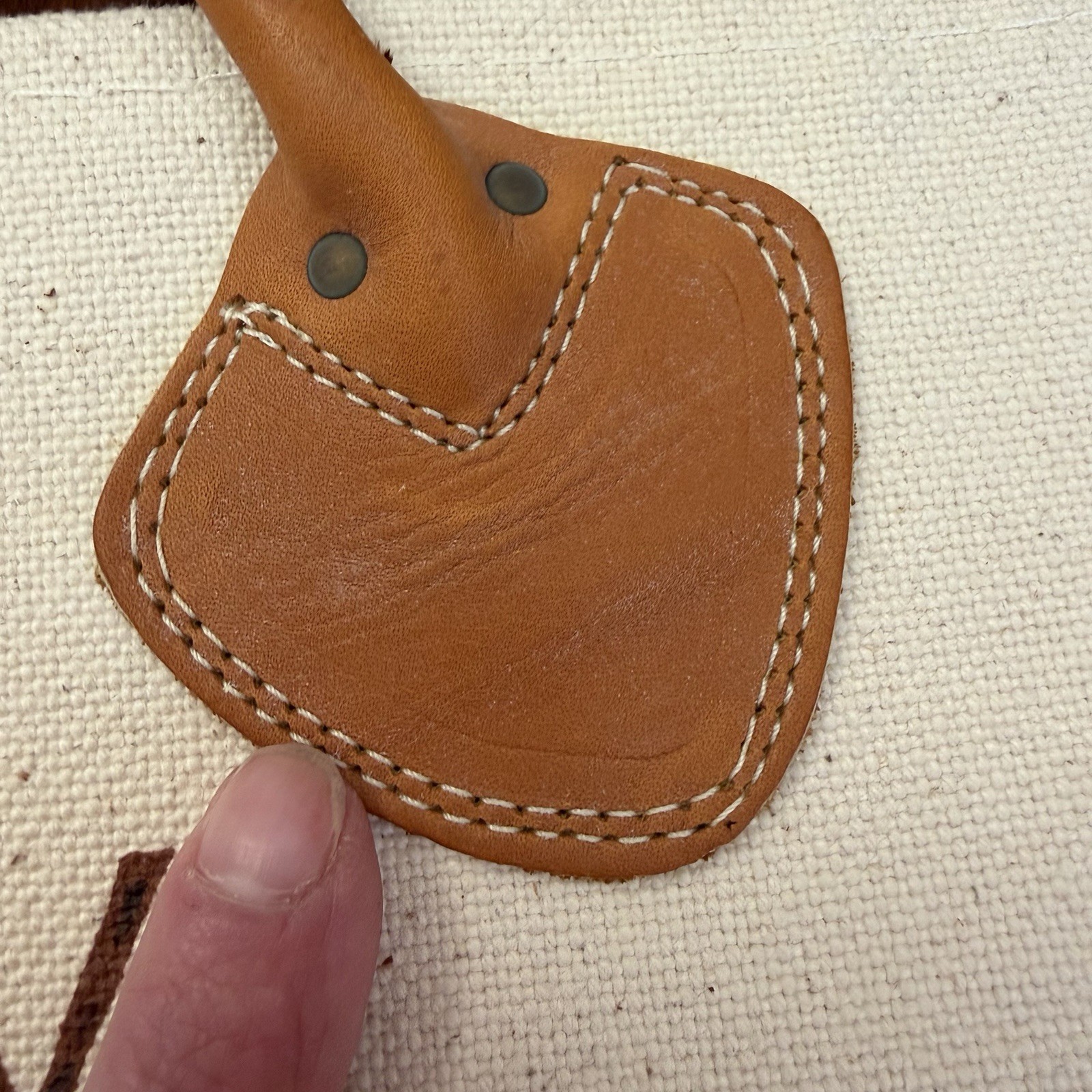 L.L.Bean Canvas Firewood Holder Carrier Pine Cone Design Leather Handles Vintage