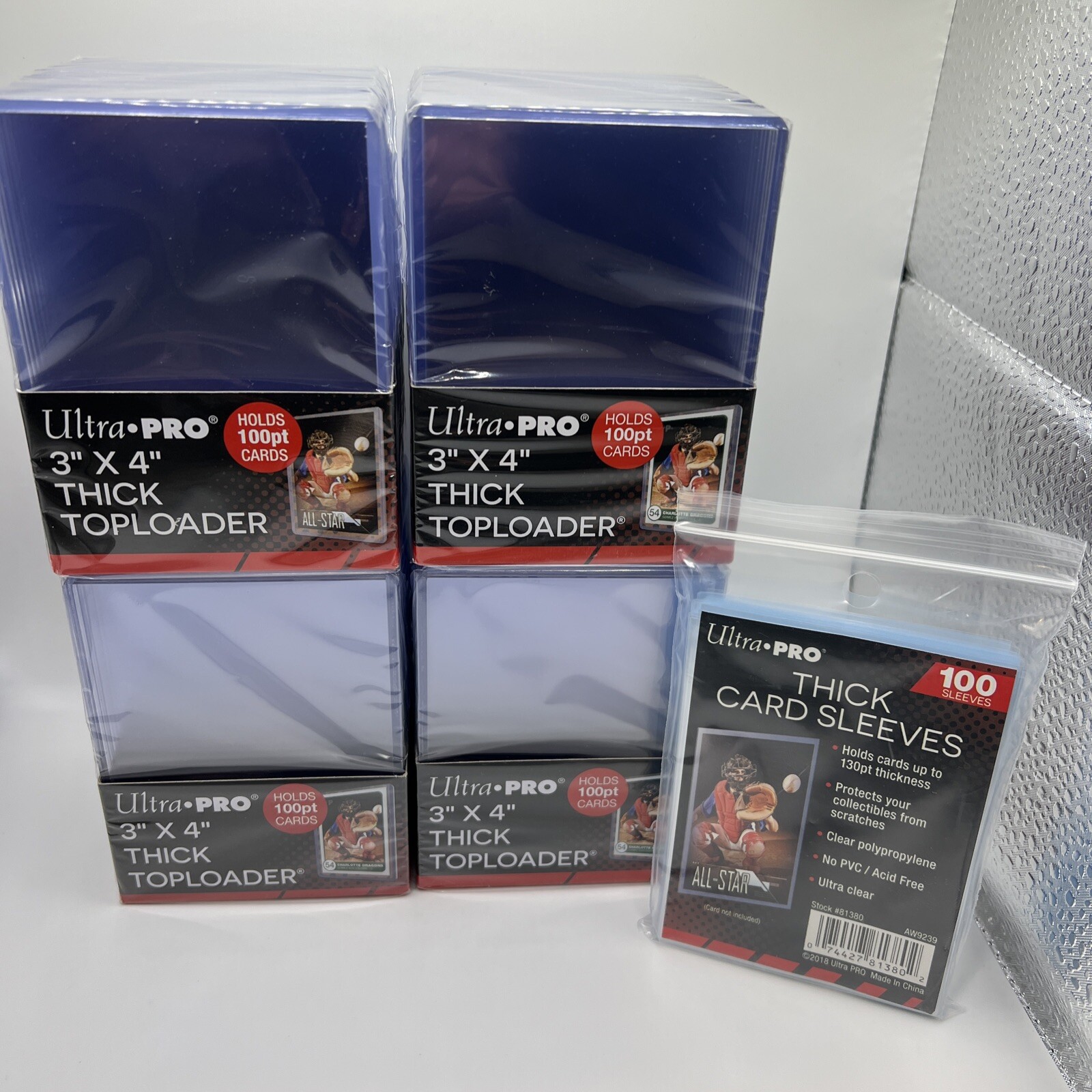Ultra Pro 3X4 100pt Point Toploaders 4 Packs of 25 and 100 Thick Sleeves