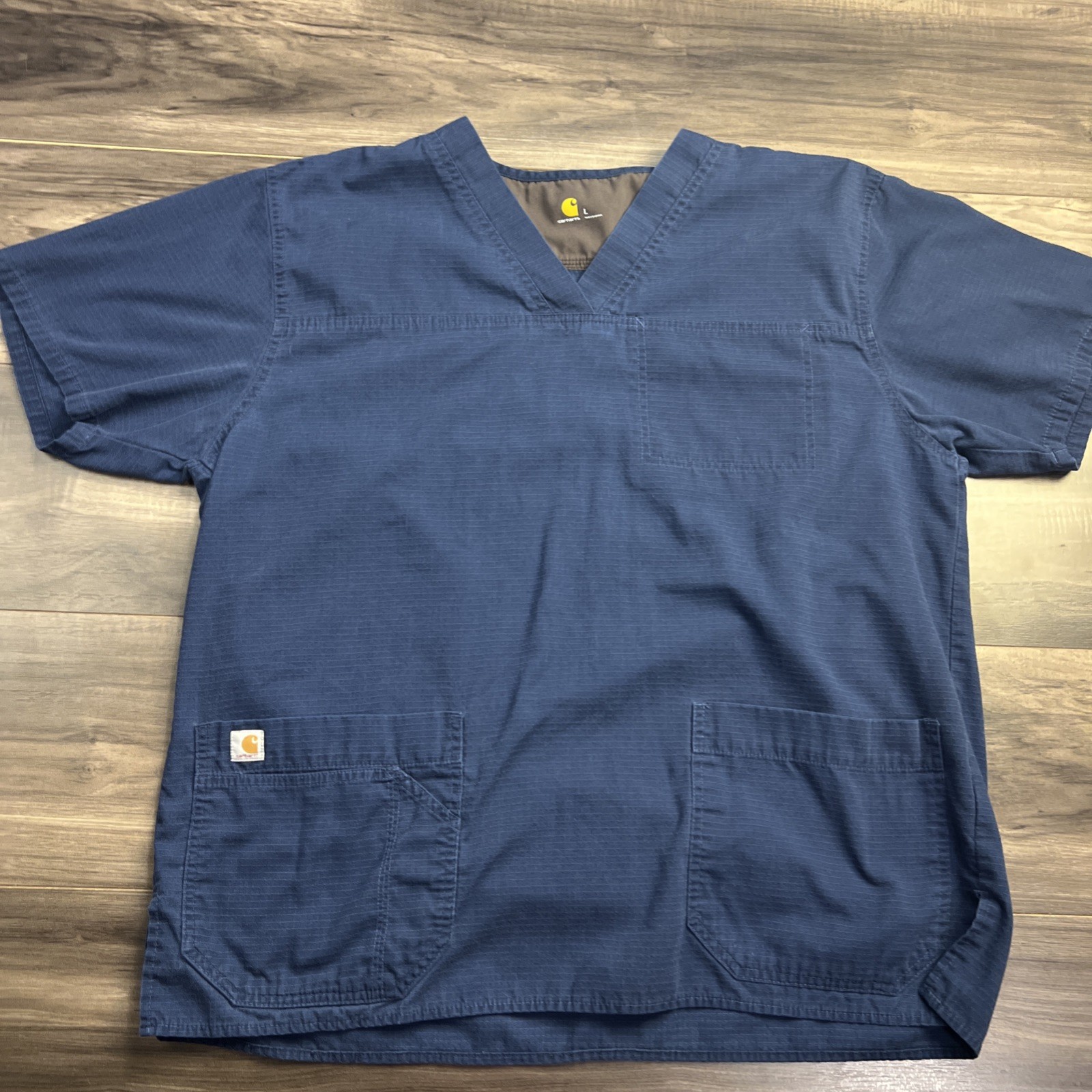 Carhartt Shirt Mens Large Blue Ripstop V-Neck Pockets Medical Uniform Scrub