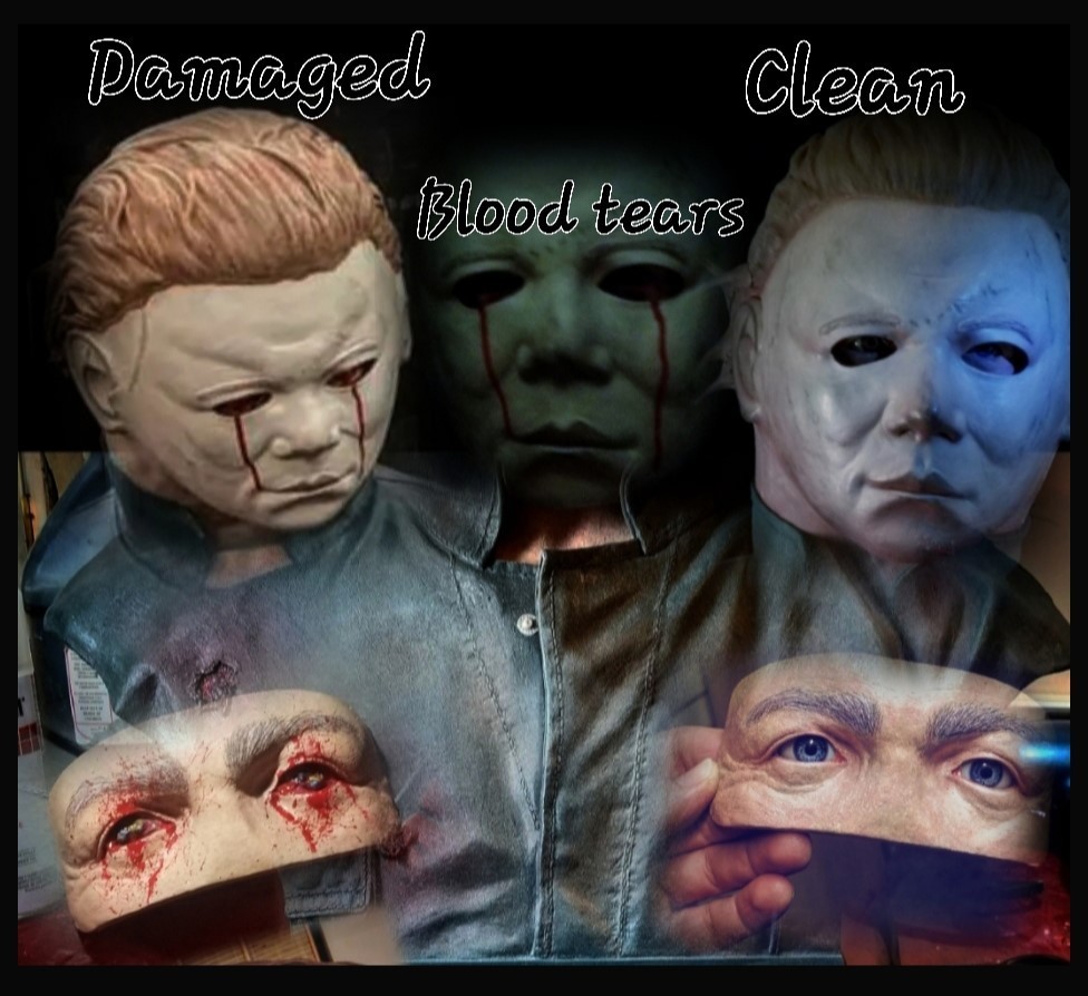 Halloween II, 1981 Michael Myers Warlock  H2 MASK INSERT, Damage Blood Tears