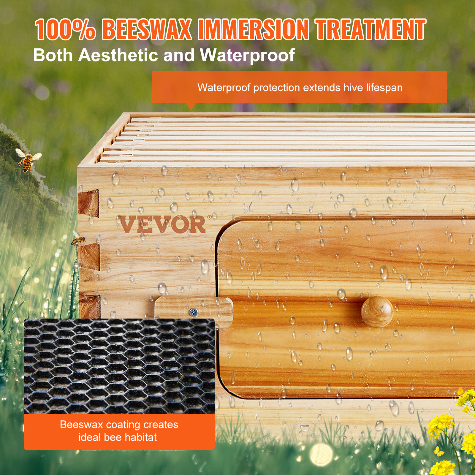 VEVOR Bee Hive Langstroth Deep Beehive Kit 10 Frames Acrylic Bee Windows