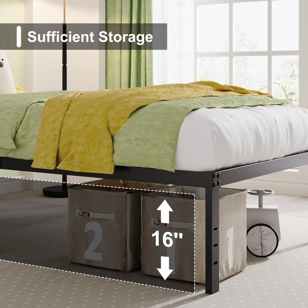 Queen Size 18 Inch Heavy Duty Metal Platform Bed Frame with Storage No Box
