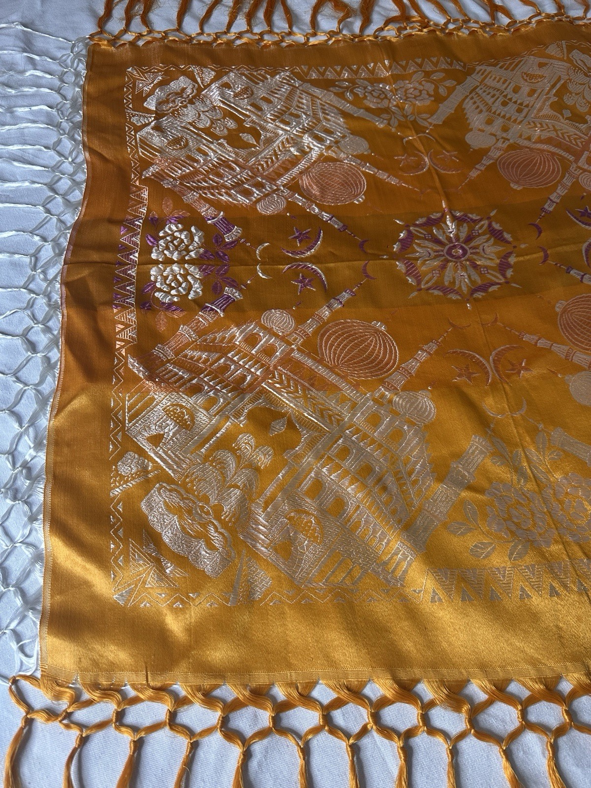 1950s Vintage Taj Mahal WWII Silk Stain Piano Shawl Woman Floral Scarf 100cm