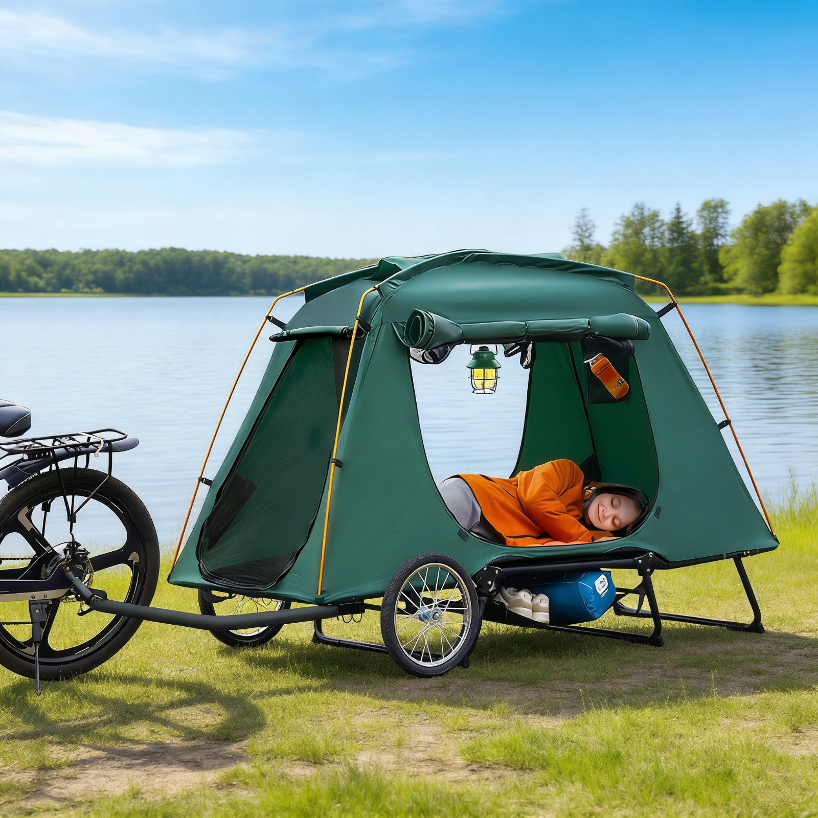 3rd Generation Electric Bike trailer tent, upgrade, waterproof, folding, rainfly