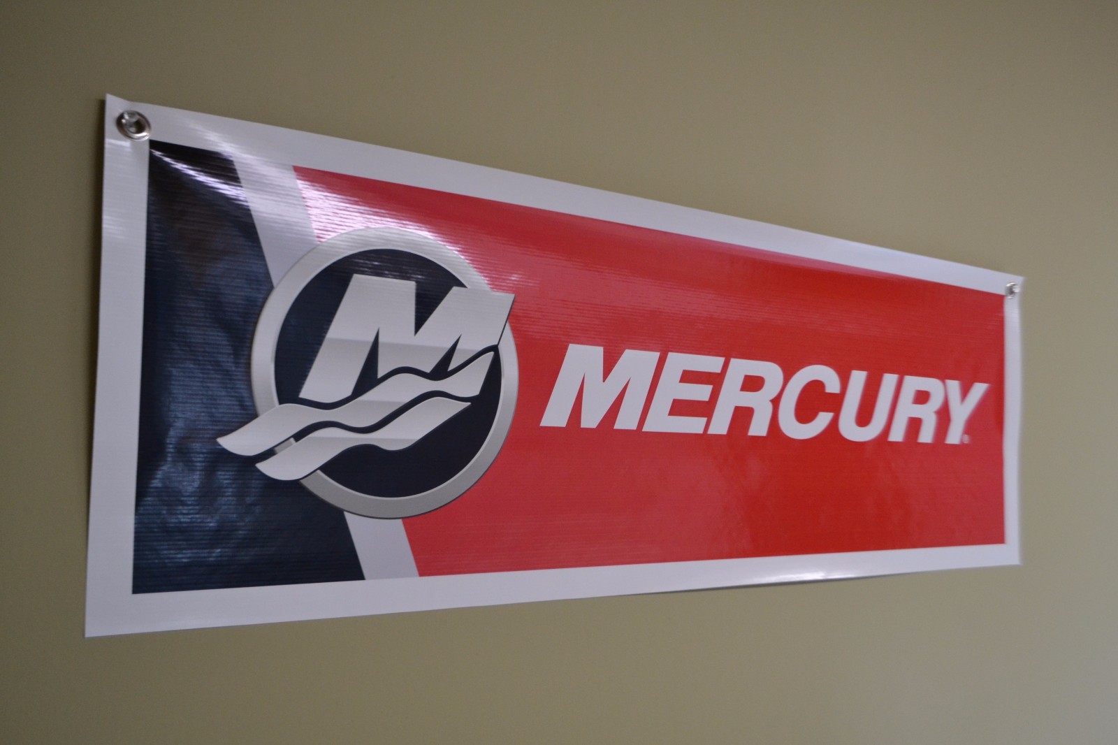 Mercury Red Outboard Motor Sign Banner for Fishing Bass Boat