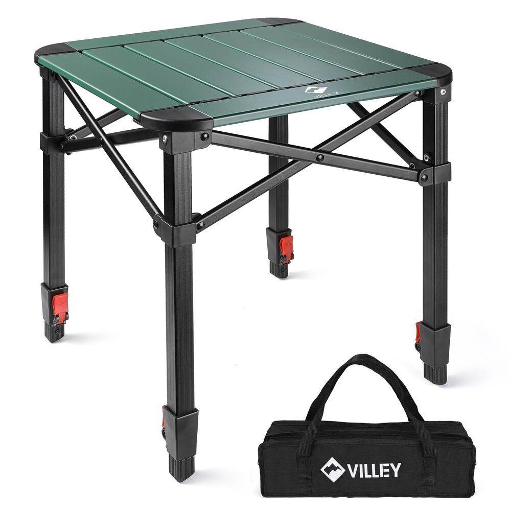 VILLEY Medium Folding Camping Square Table Adjustable Aluminum Table w/Carry Bag