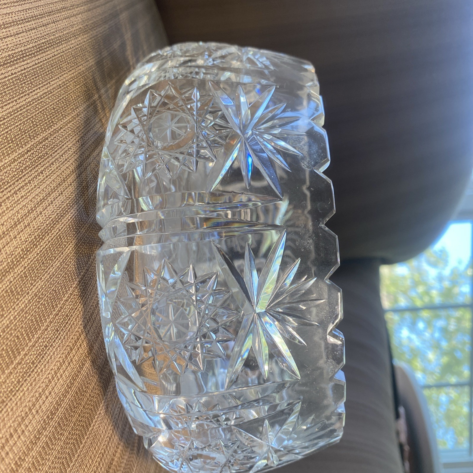Vintage Hand-Cut ABP Crystal Bowl 8” Starburst & Fan Pattern Brilliant Sparkle