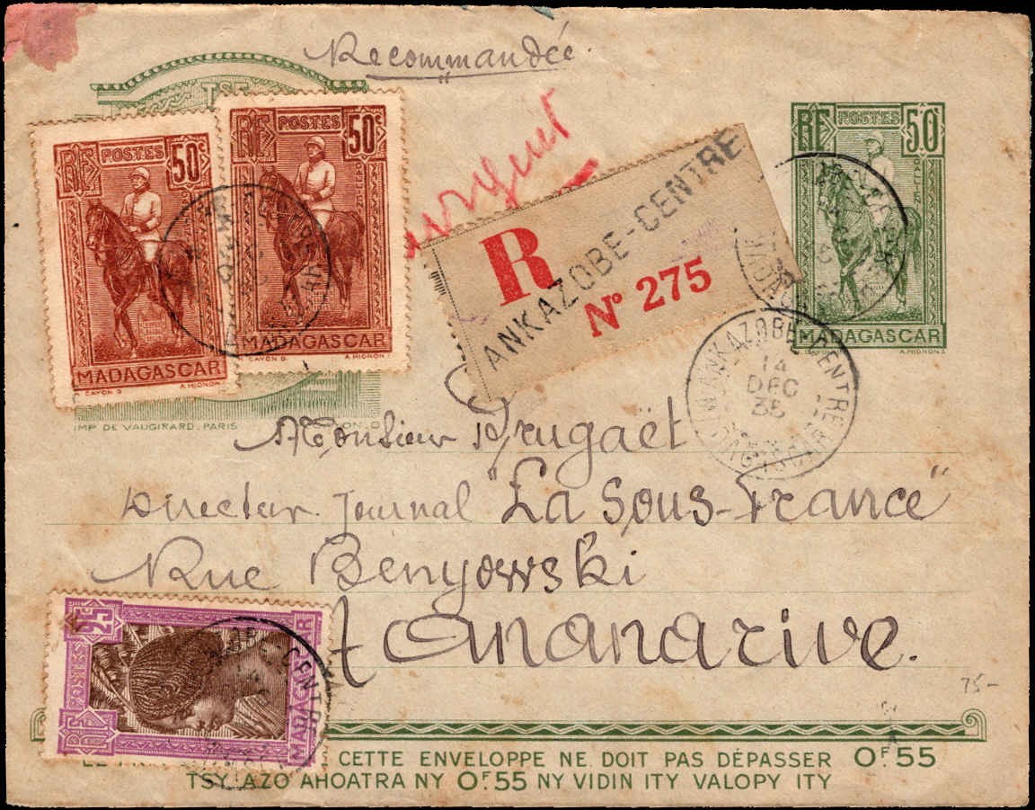 Madagascar Registered Cover Ankazobe Centre to France