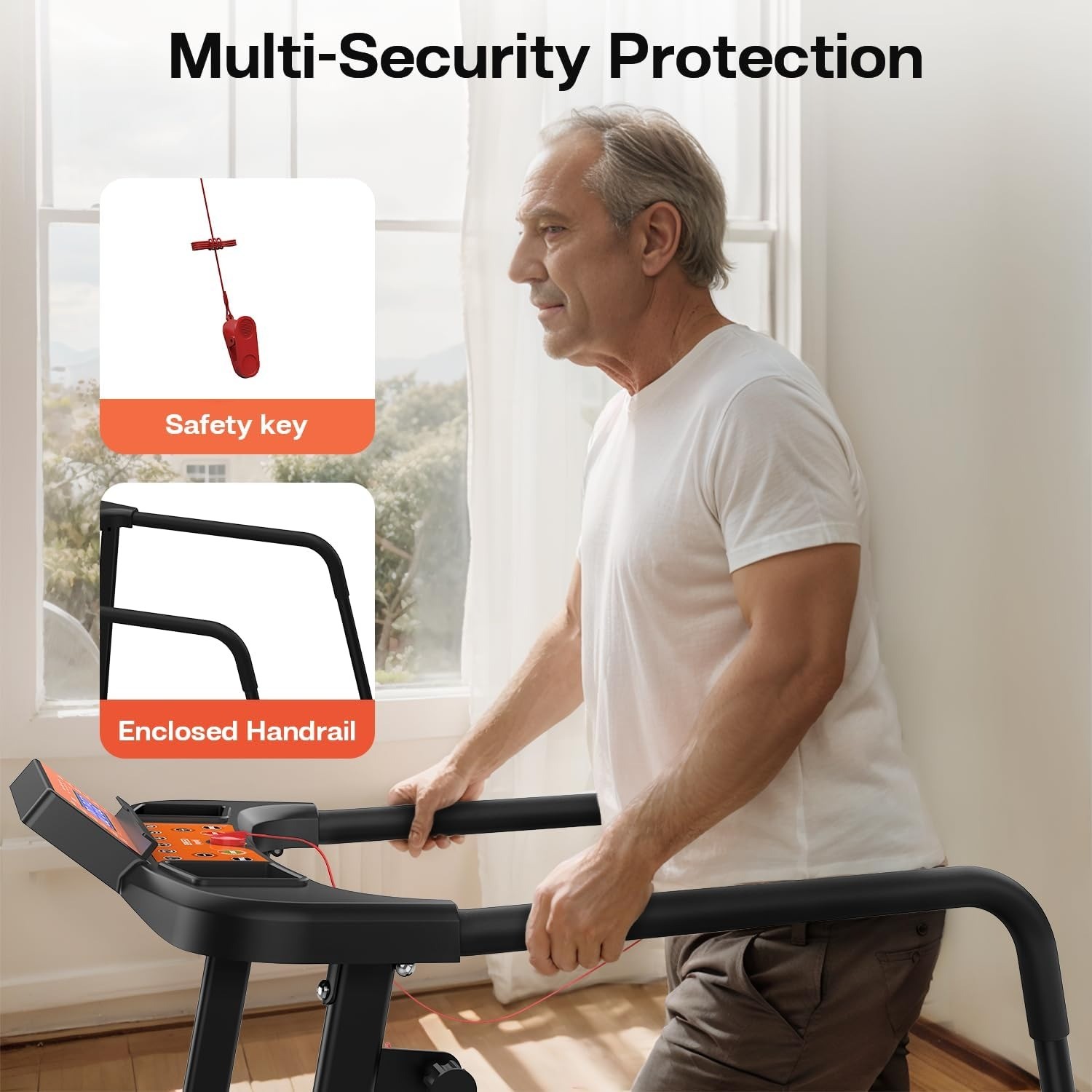 Walking Treadmills for Home Seniors with Extended Handrails for Recovery Fitness