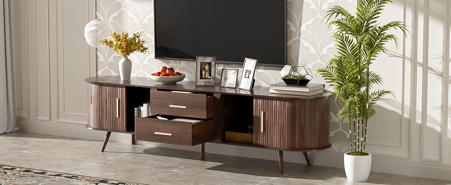 Modern TV Stand for 80" TV Entertainment Center Media Console Table W/ 2 Drawers