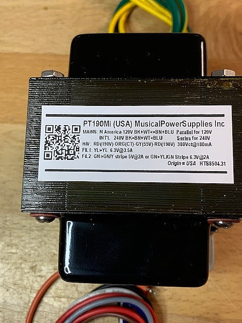 PT190Mi-BLACK POWER TRANSFORMER for TUBE AUDIO (380Vct) 190-0-55-190V x150mA