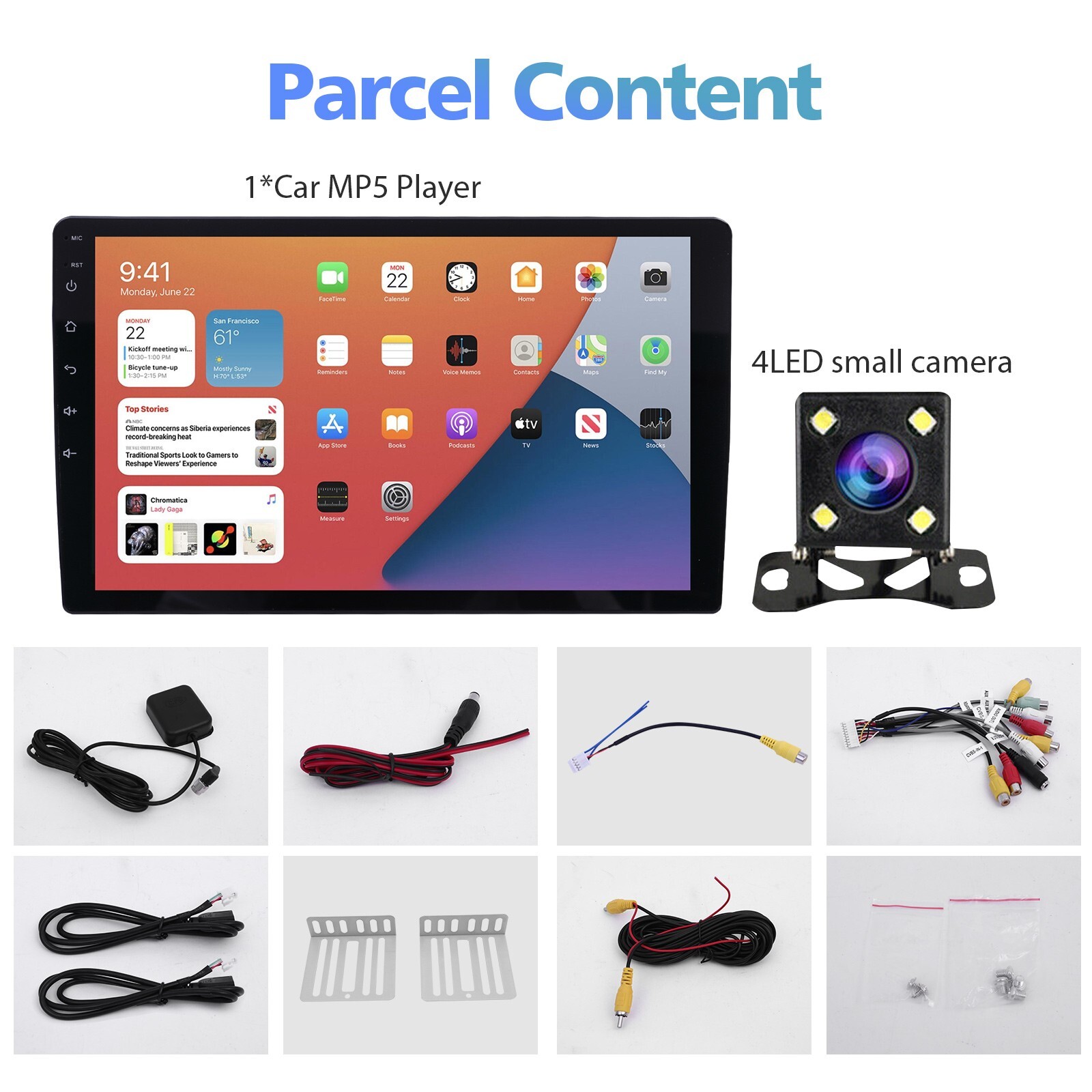 Single 1 Din Android 13 Carplay Car Stereo Radio GPS WIFI BT Touch Screen 10.1"