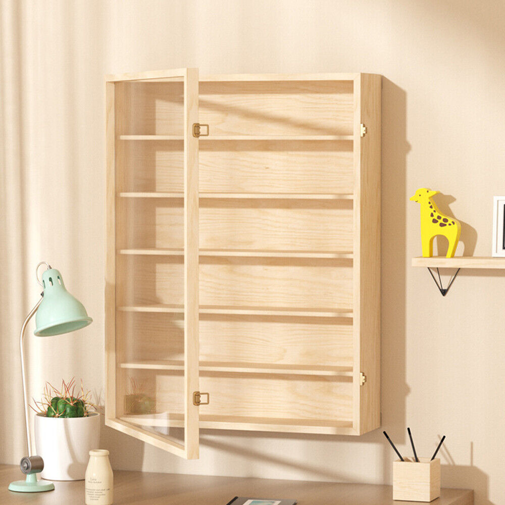6 Tier Wooden Wall Mounted Display Cabinet Model Toy Collection Locker