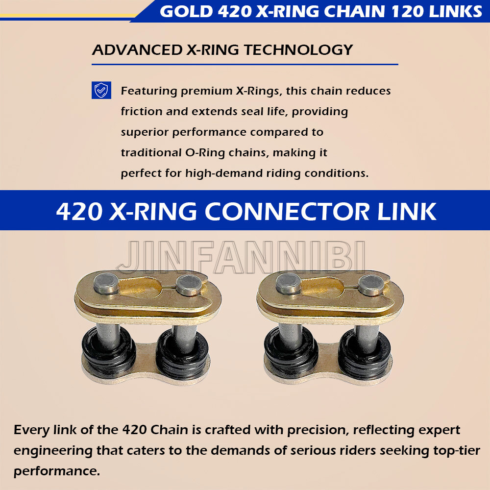 Gold 420 X-Ring Chain 120 Links With Connecting Master Link for Motorcycle