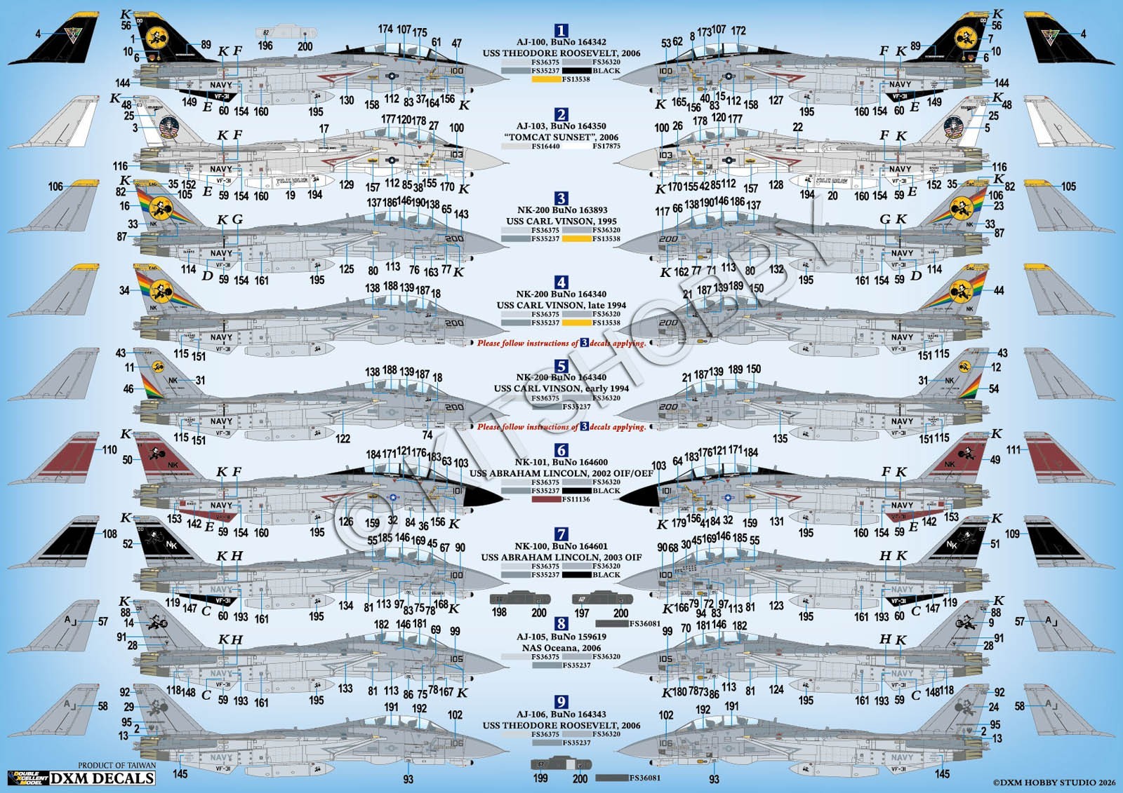 DXM decal 1/48 USN F-14D Tomcat VF-31 Tomcatters