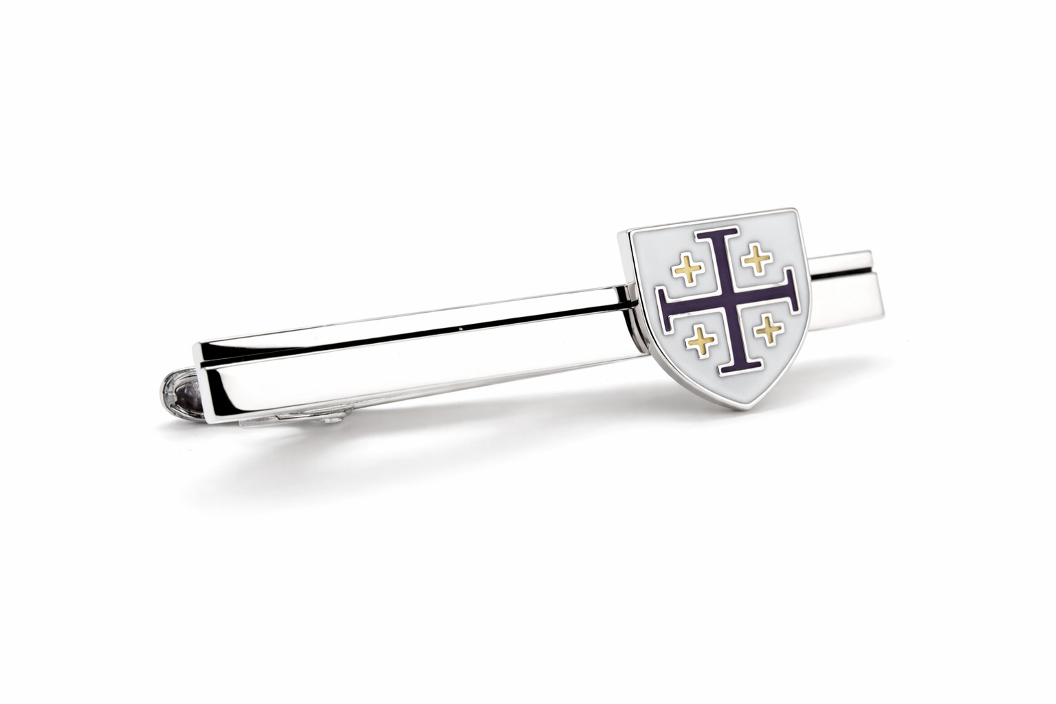 Jerusalem Cross Shield Tie Clip Silver Christian Religious Tie Bar Me