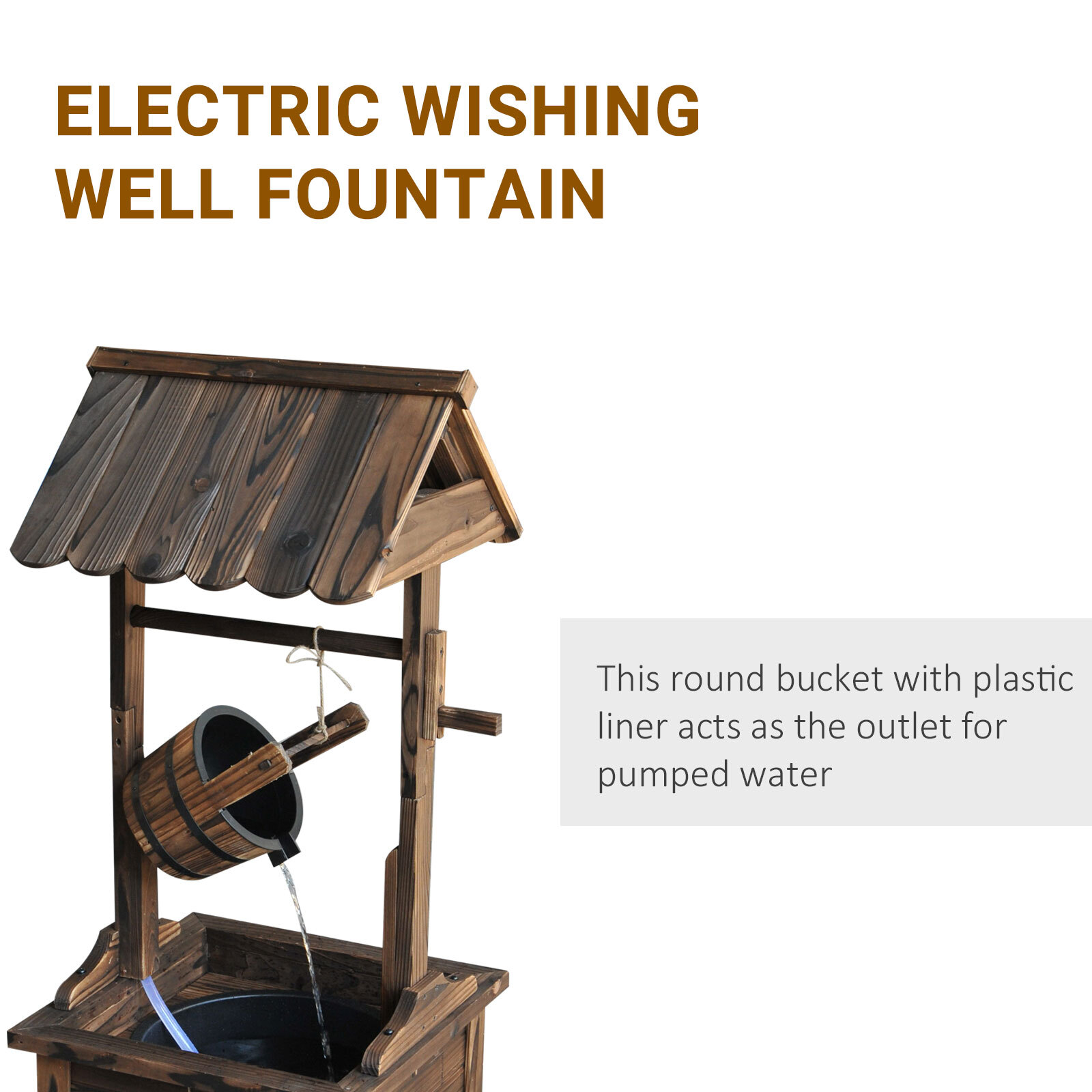 Wishing Well Wooden Outdoor Electric Water Fountain Backyard Decorative w/Pump