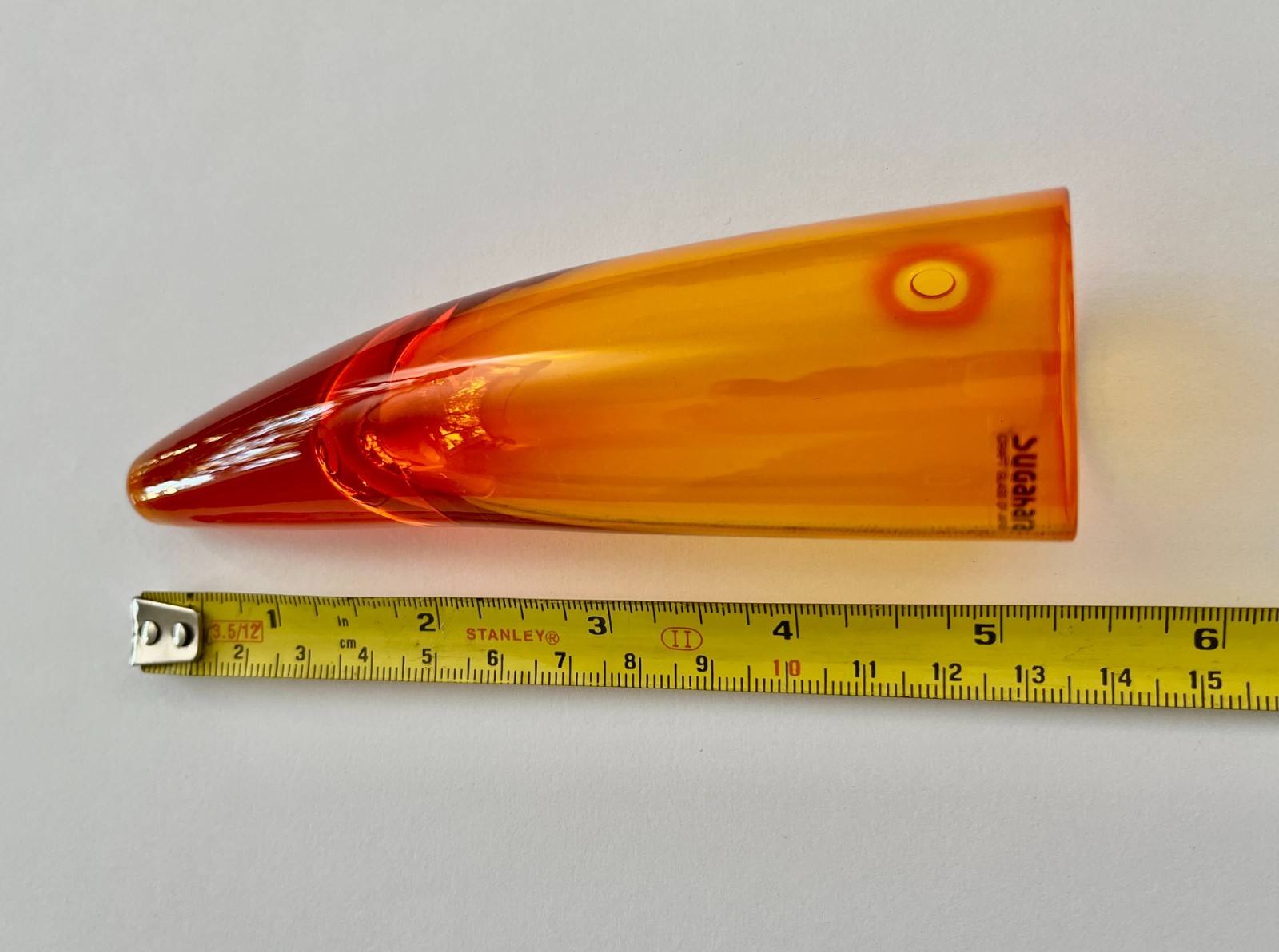 Vintage Sugahara Art Glass Wall Hanging Horn Vase Orange Japan NOS Box