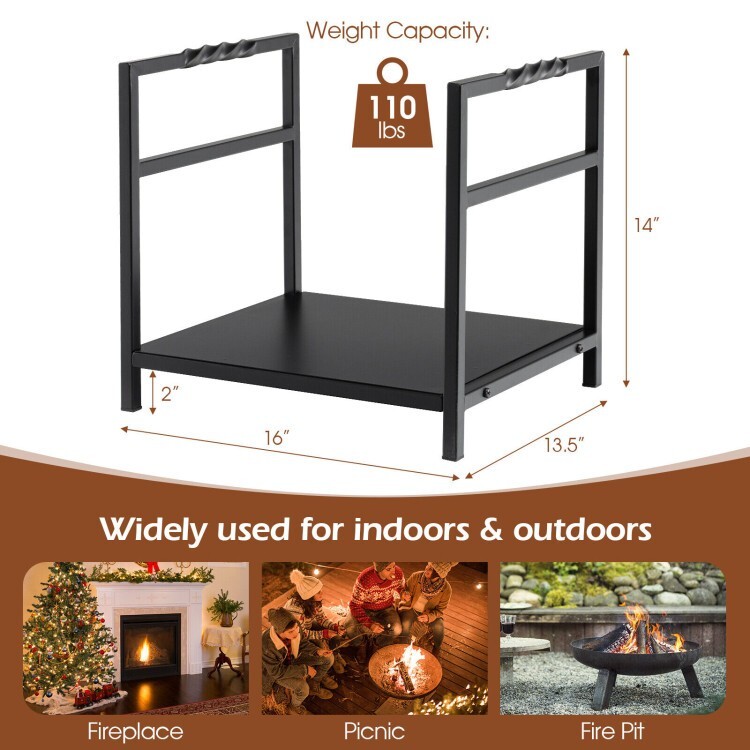 Heavy-duty Steel Firewood Storage Rack Log Holder w/Unique Handle & Raised Feet