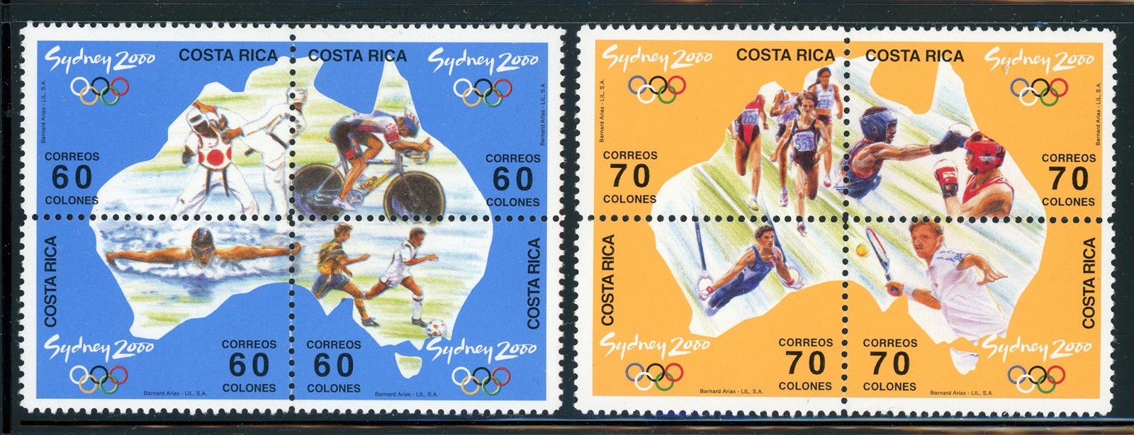 COSTA RICA MNH: Scott #536-537 SYDNEY 2000 Summer OLYMPICS MAP #2 CV$12+