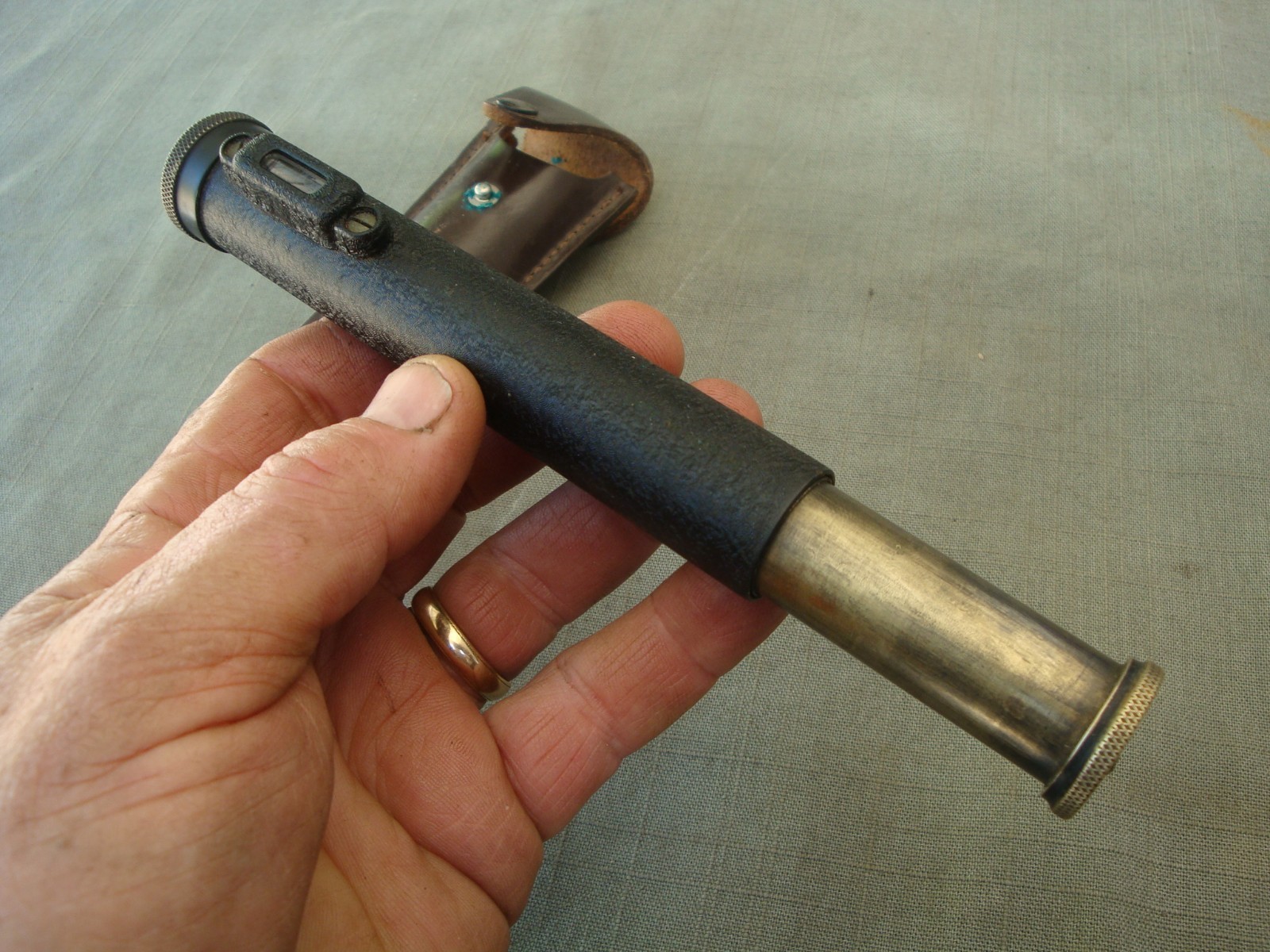 Vintage Hand Held Surveyor's Sighting Level With Leather Belt Case