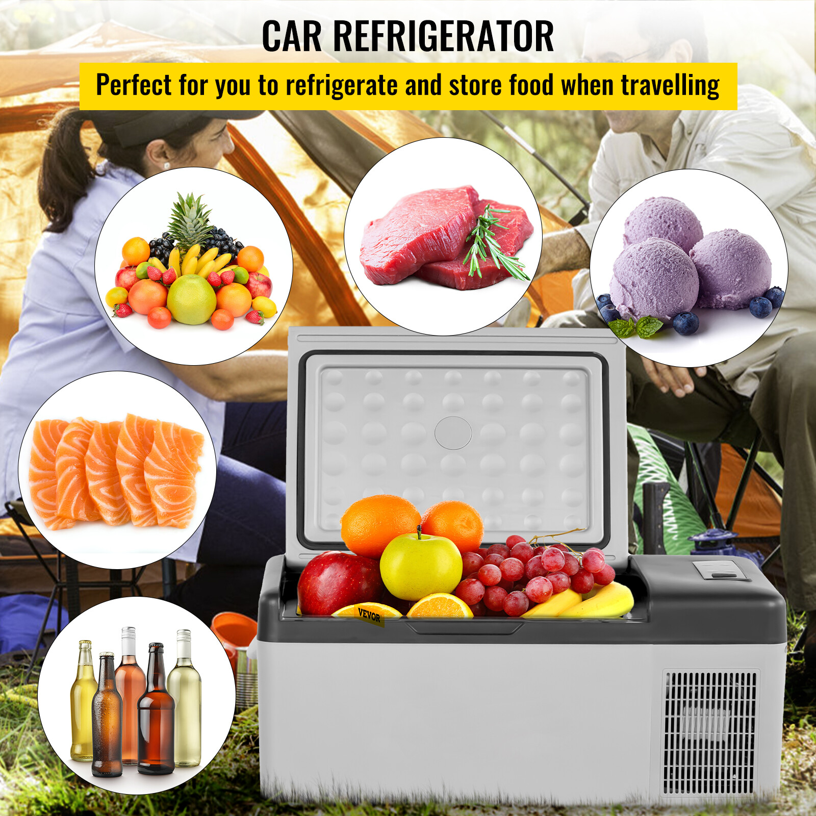 VEVOR 16QT/15L Car Refrigerator Portable Mini Fridge Freezer 12 Volt RV Travel