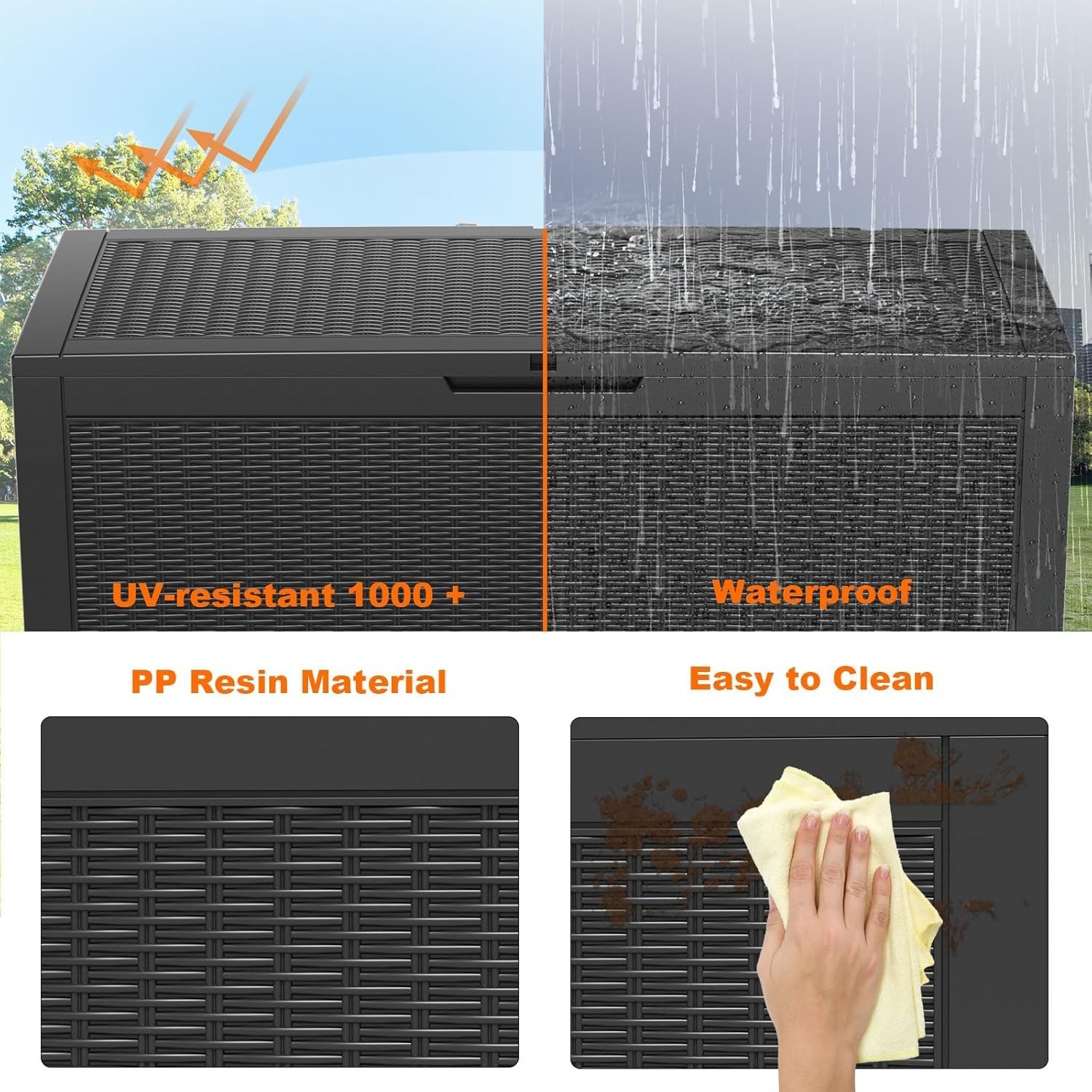 100 gallon resin deck box lockable outdoor storage waterproof black
