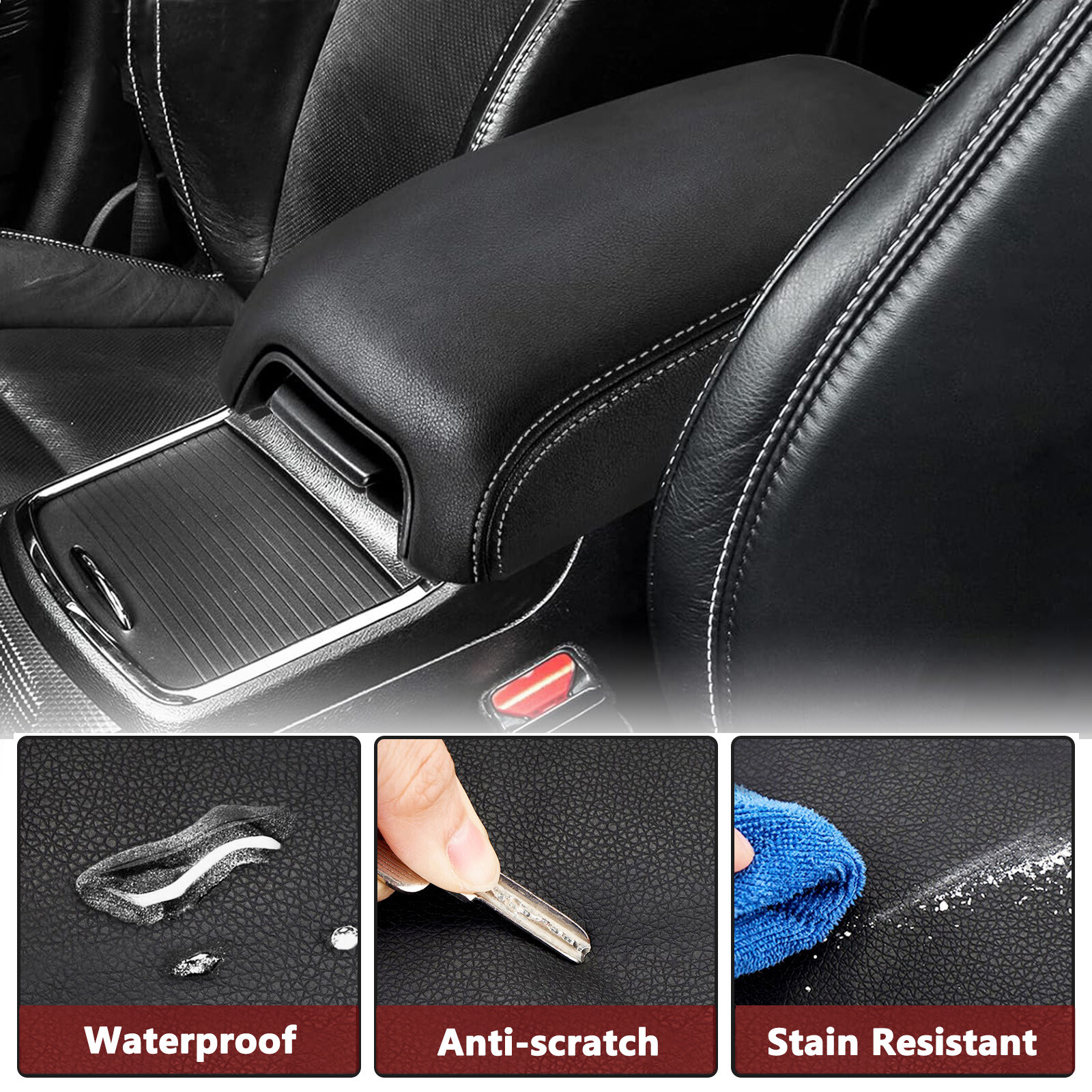 Fits 2011-2022 Chrysler 300 Leather Center Console Lid Armrest Cover Gray Stitch