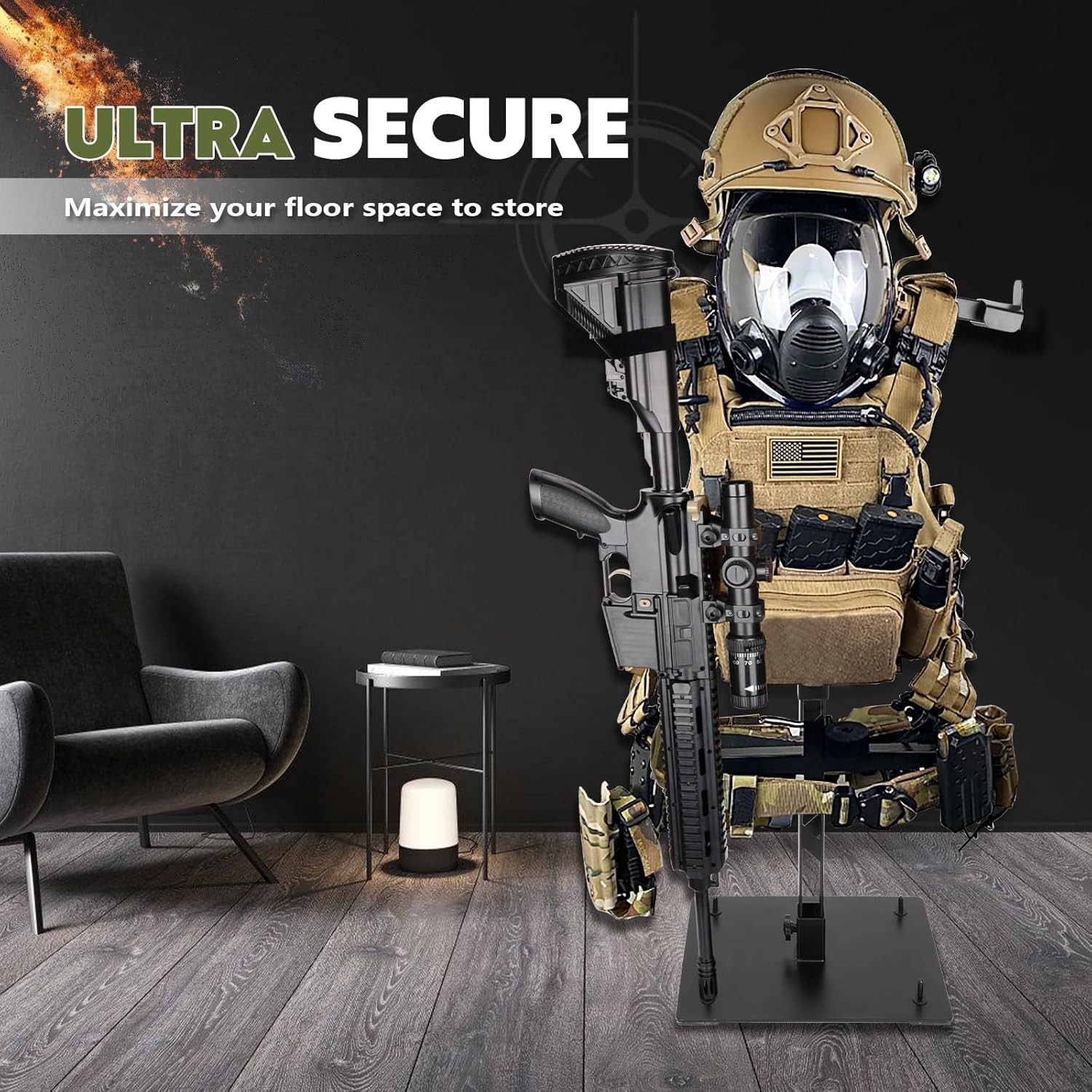 Tactical Gear Stand Helmet Vest Belt Display Rack, Heavy Duty Steel Vest Hanger